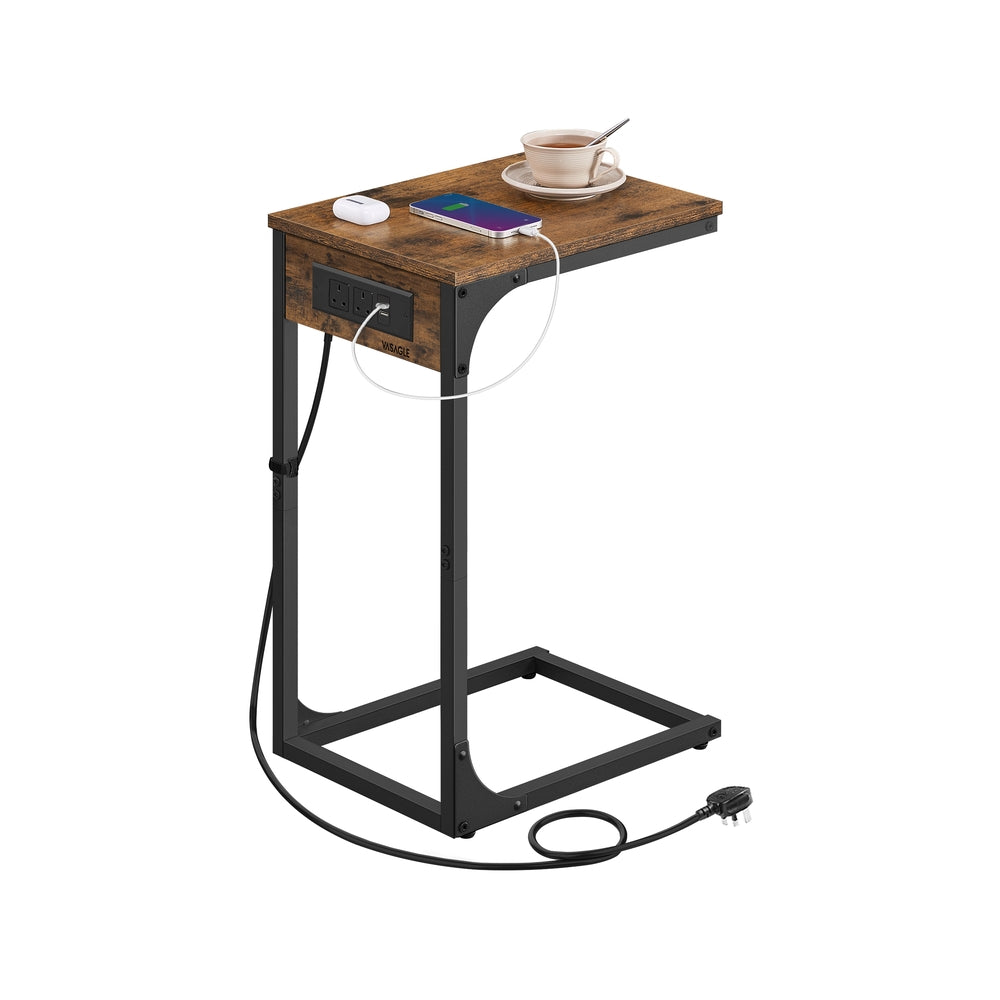 C-Shaped Side Table - 30L - Particleboard - Charging Station