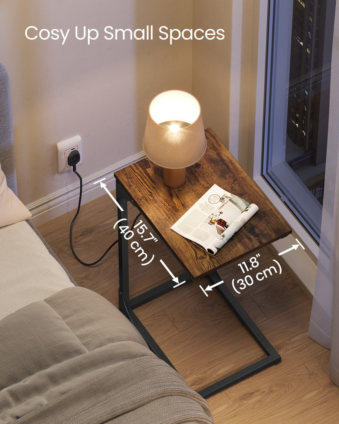 C-Shaped Side Table - 30L - Particleboard - Charging Station