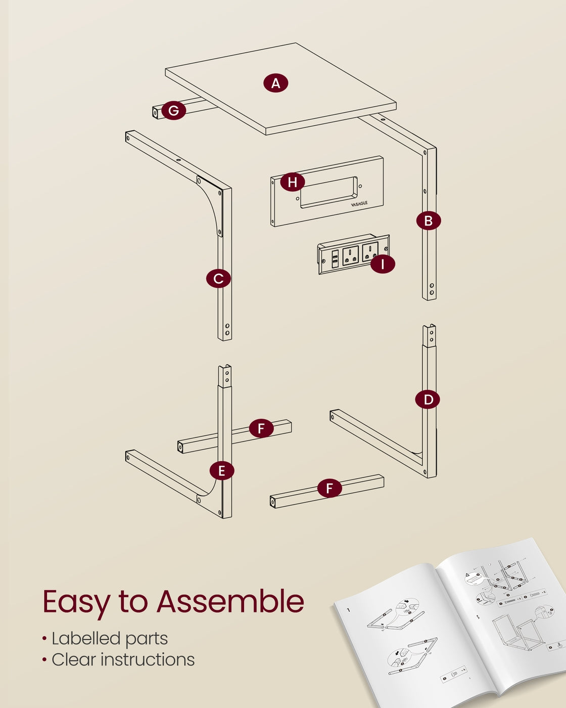 C-Shaped Side Table - 30L - Particleboard - Charging Station