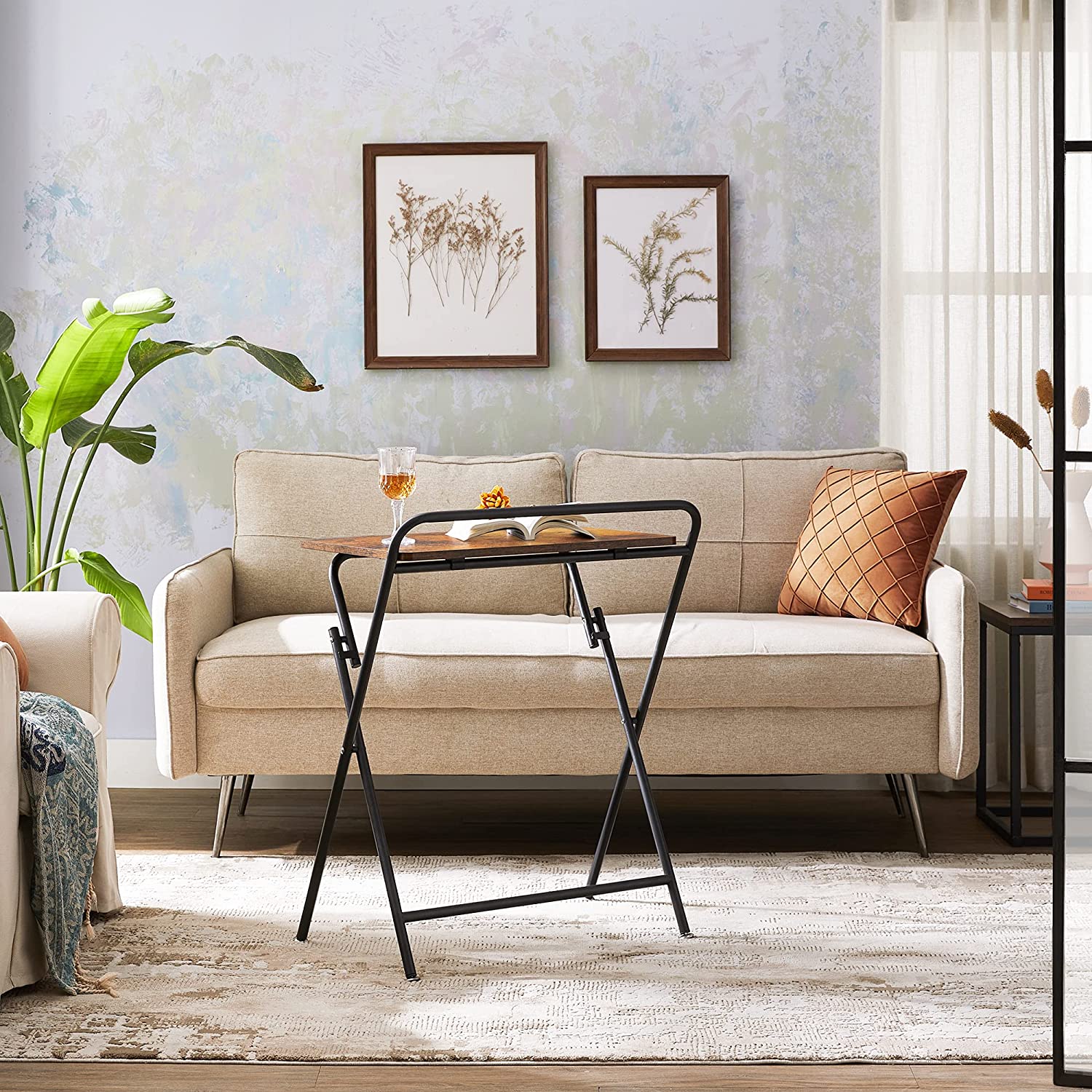 Folding Side Table - Wood - Rustic Brown