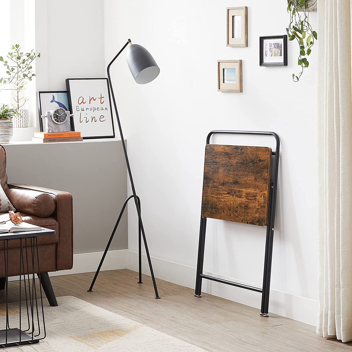 Folding Side Table - Wood - Rustic Brown