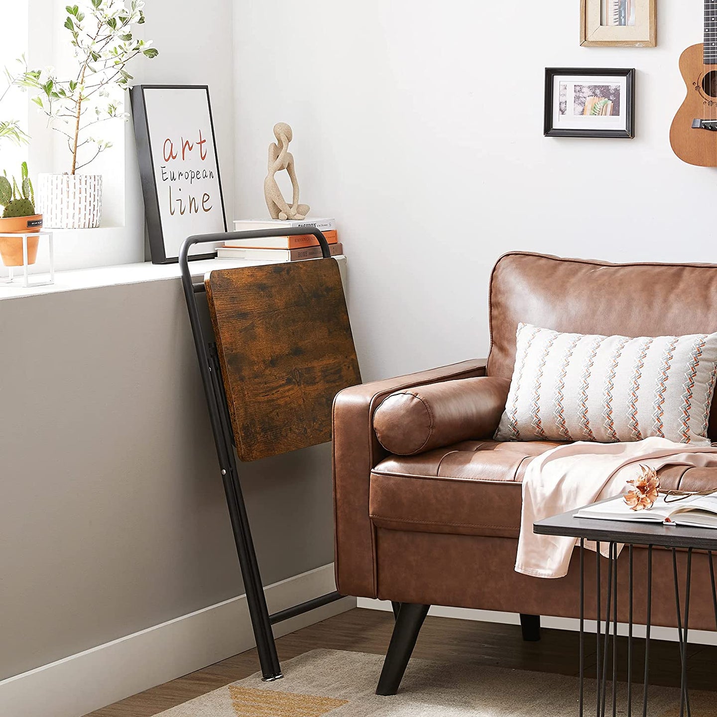 Folding Side Table - Wood - Rustic Brown