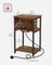 Narrow Bedside Table - Wood - Rustic Brown and Black - Integrated Charging Station with 2 AC and 2 USB Outlets
