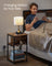 Narrow Bedside Table - Wood - Rustic Brown and Black - Integrated Charging Station with 2 AC and 2 USB Outlets