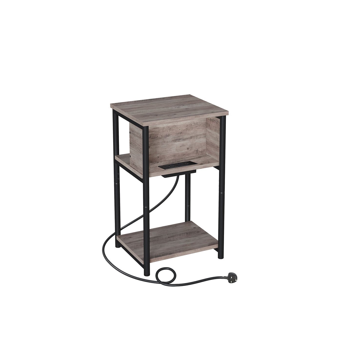 Slim Side Table - Wood - Heather Greige - Charging Station with AC and USB Outlets