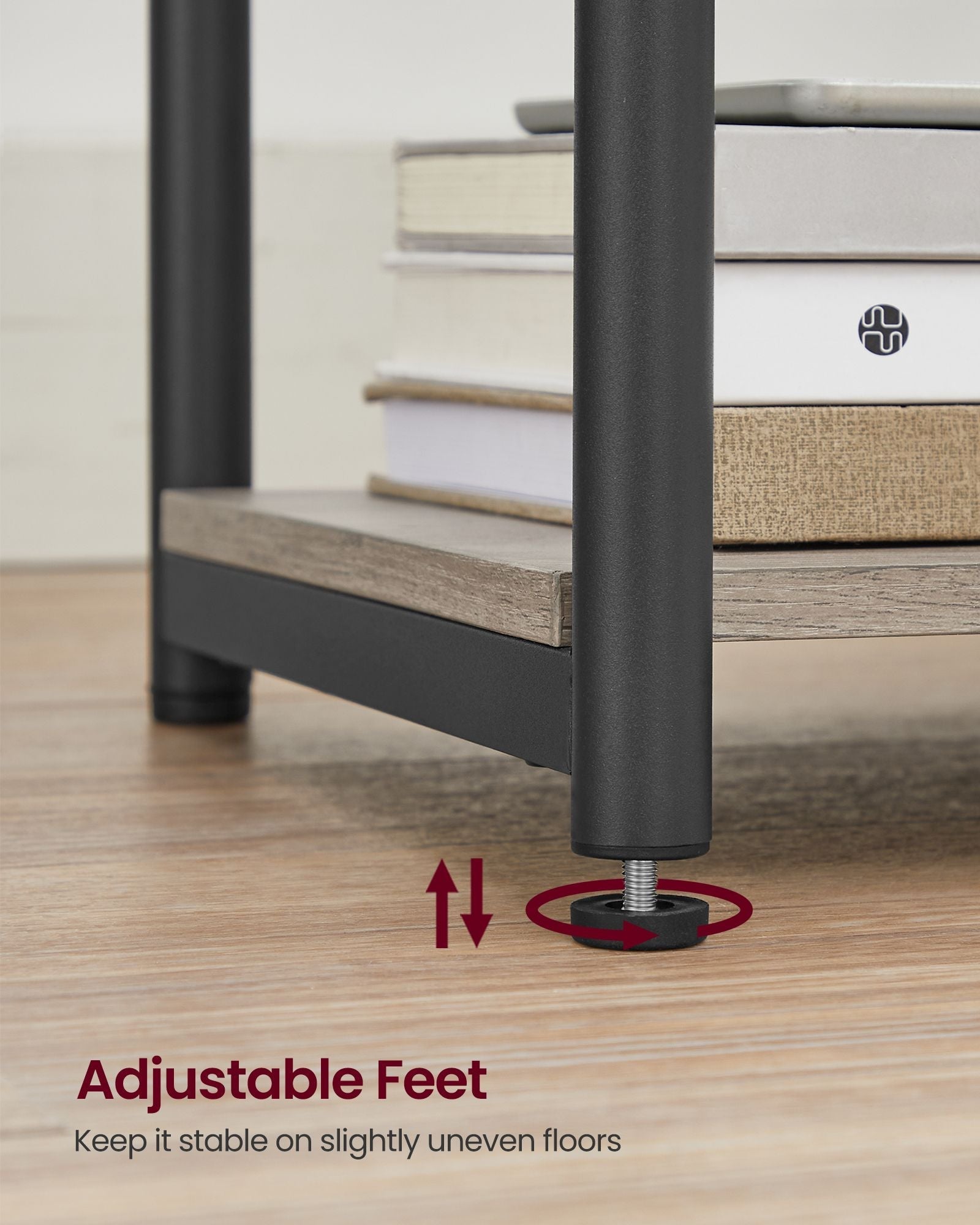 Slim Side Table - Wood - Heather Greige - Charging Station with AC and USB Outlets