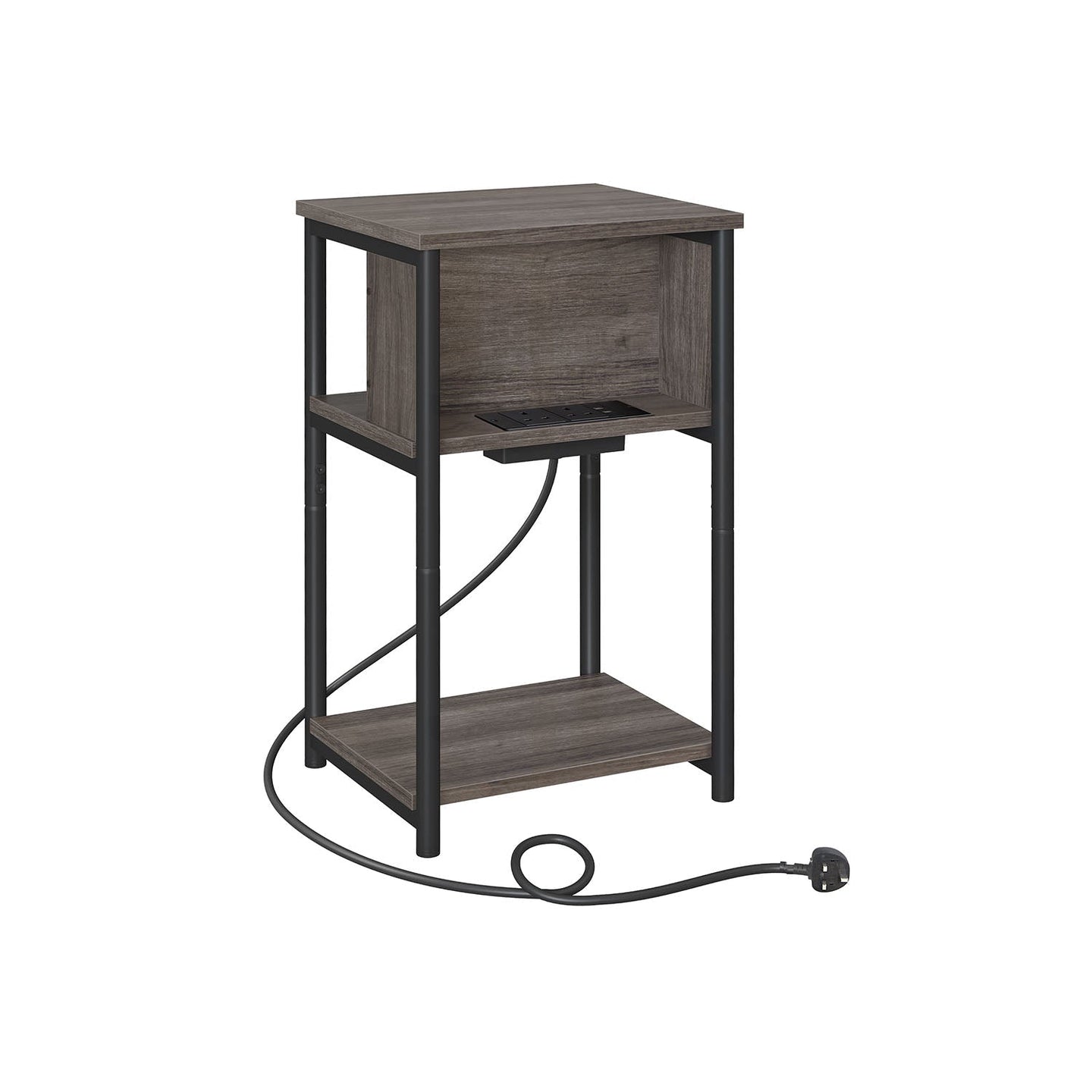 Slim Side Table - Wood - Chestnut Brown - Includes Charging Station with AC and USB Outlets
