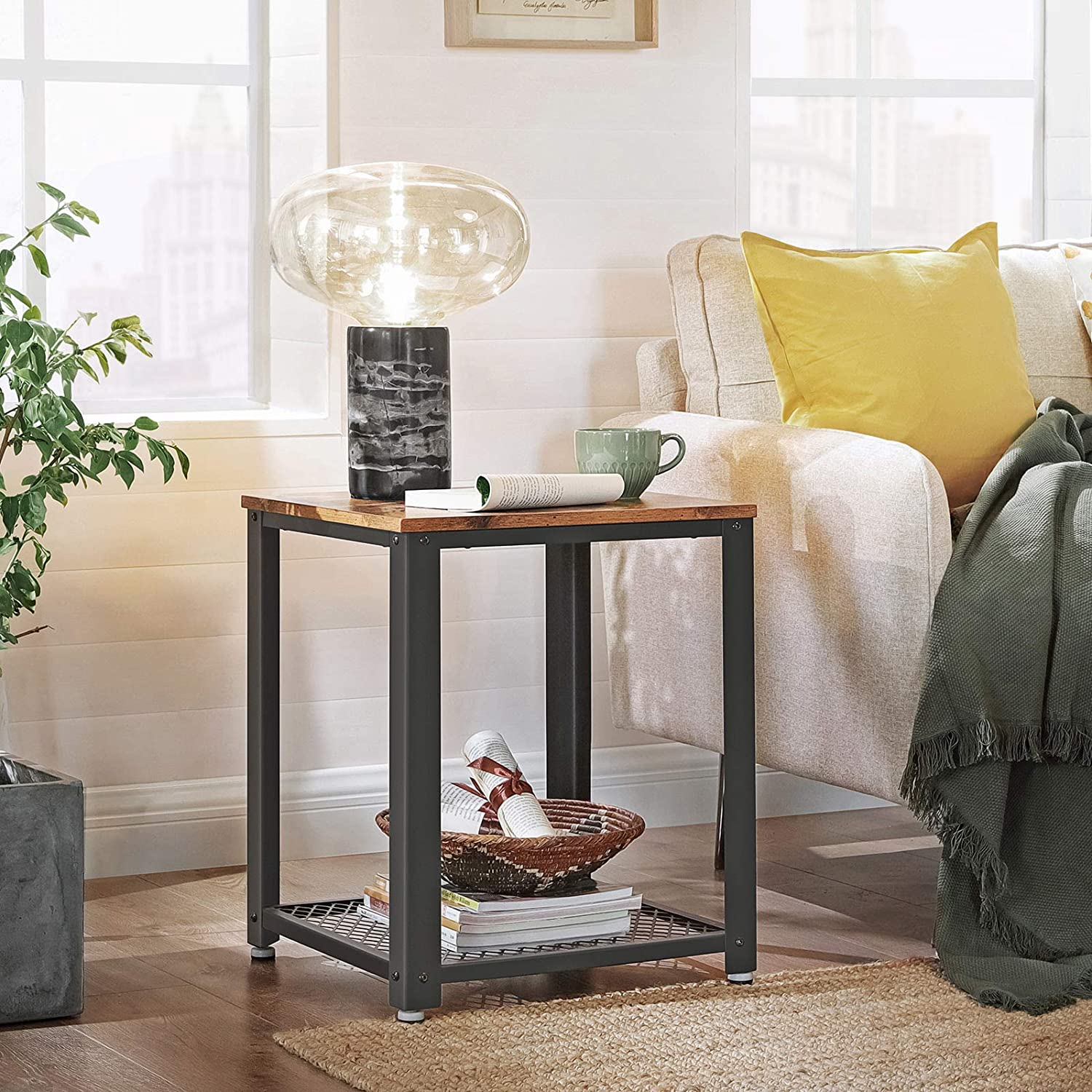 Antique Side Table - Metal Frame - Rustic Brown
