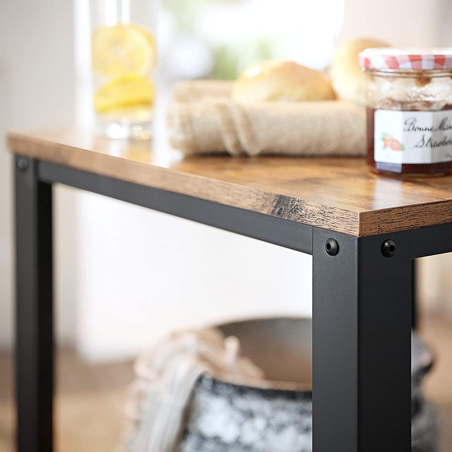 Antique Side Table - Metal Frame - Rustic Brown