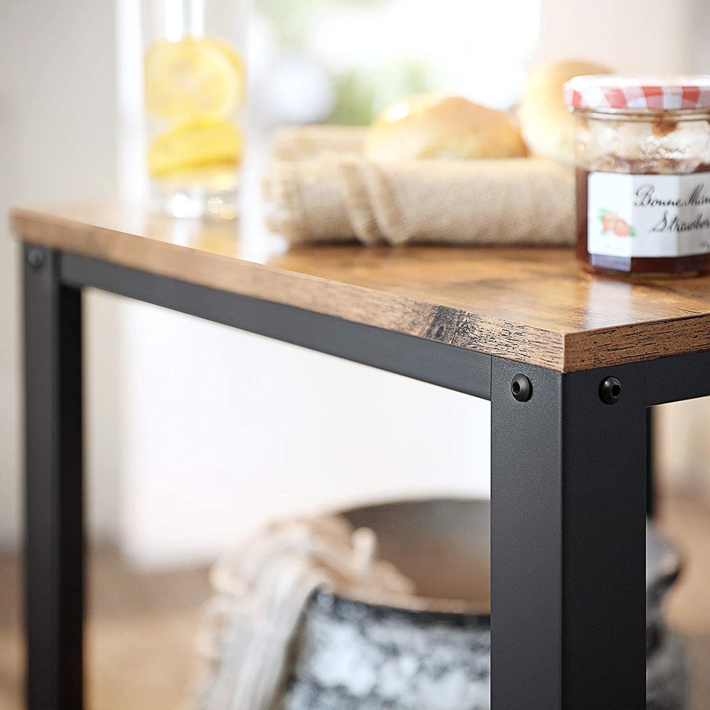 Antique Side Table - Metal Frame - Rustic Brown