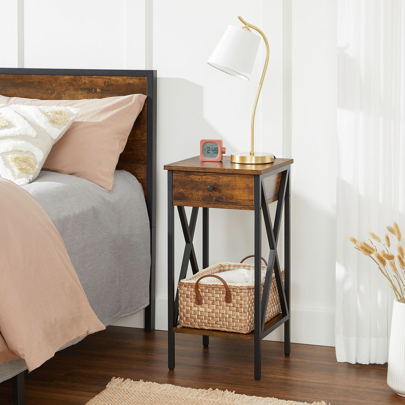 Nightstand - Wood - Rustic Brown and Black