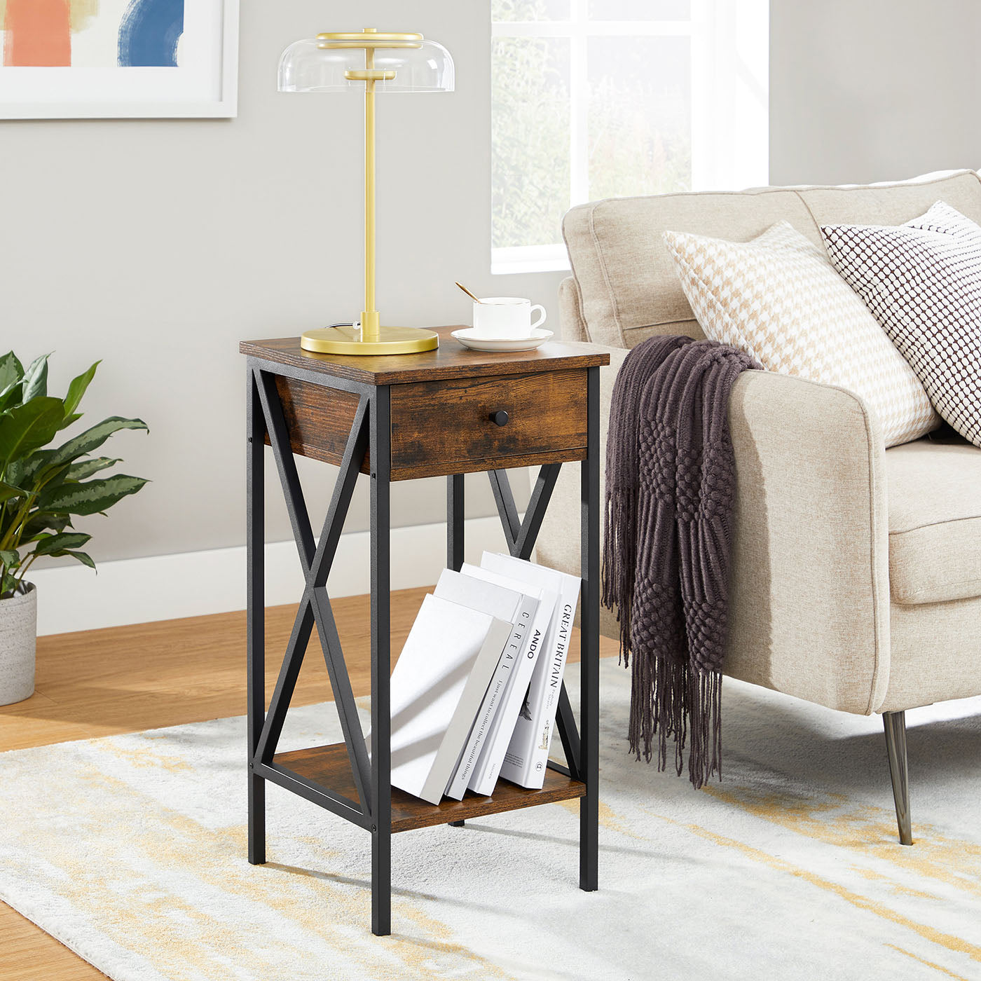 Nightstand - Wood - Rustic Brown and Black