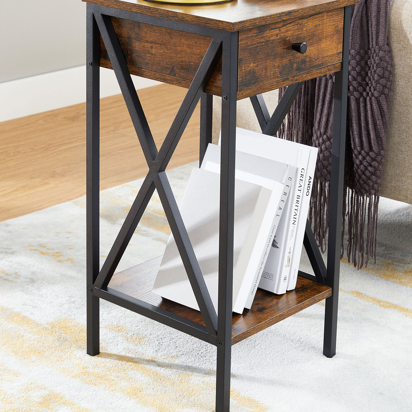 Nightstand - Wood - Rustic Brown and Black