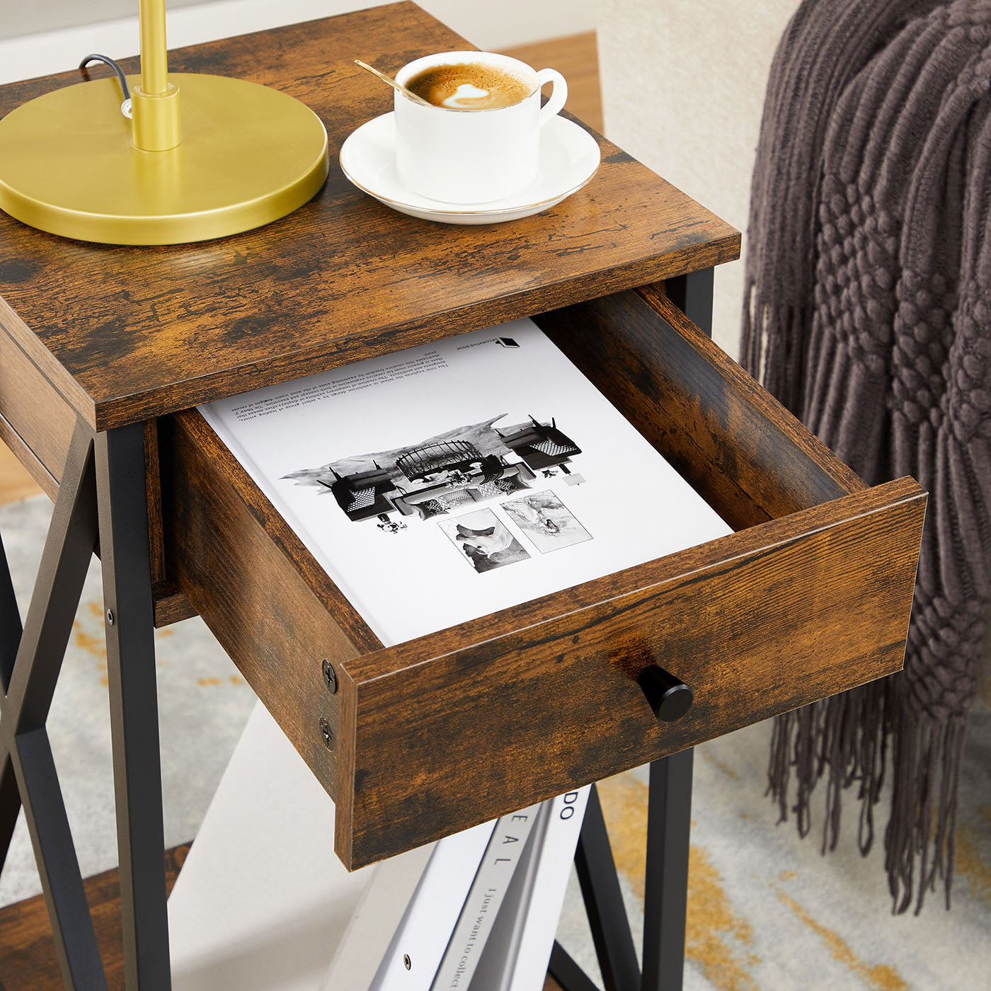 Nightstand - Wood - Rustic Brown and Black