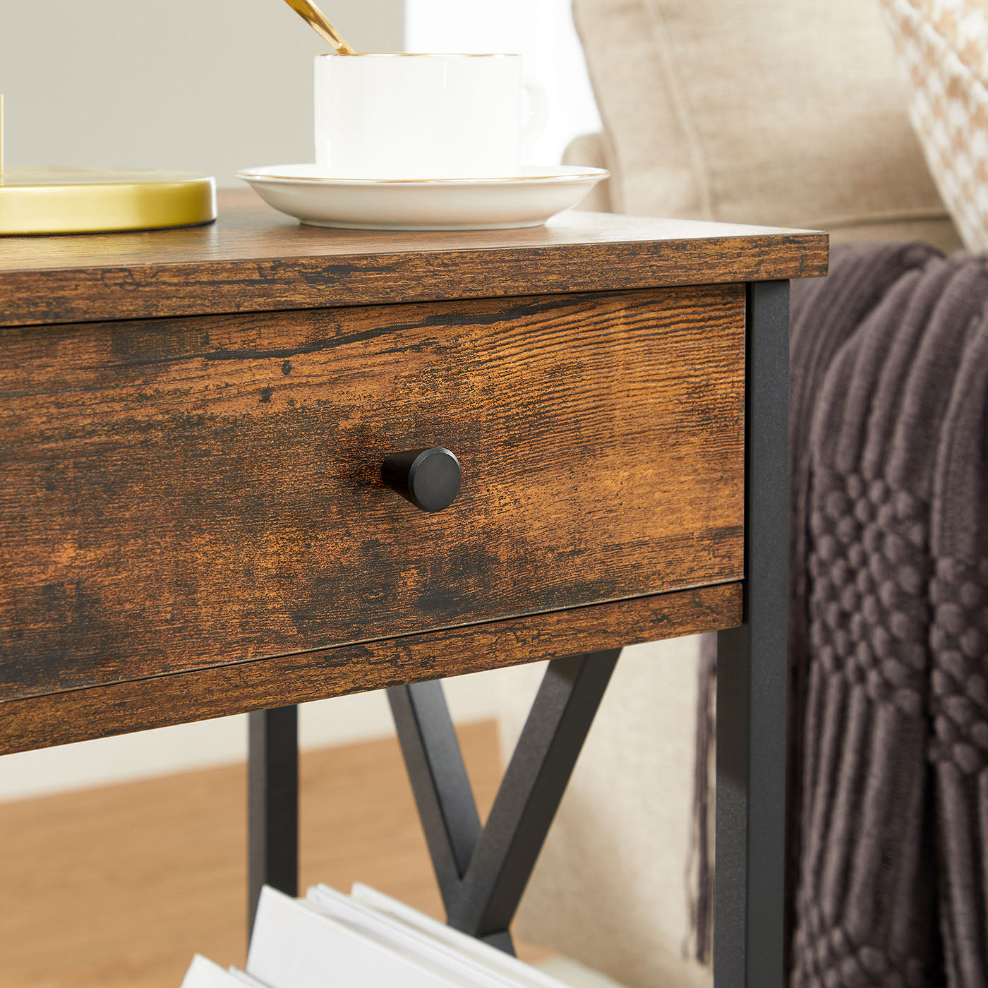 Nightstand - Wood - Rustic Brown and Black