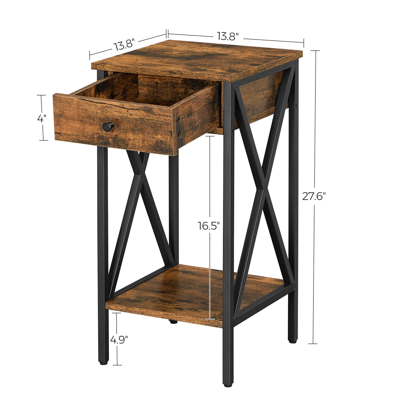Nightstand - Wood - Rustic Brown and Black