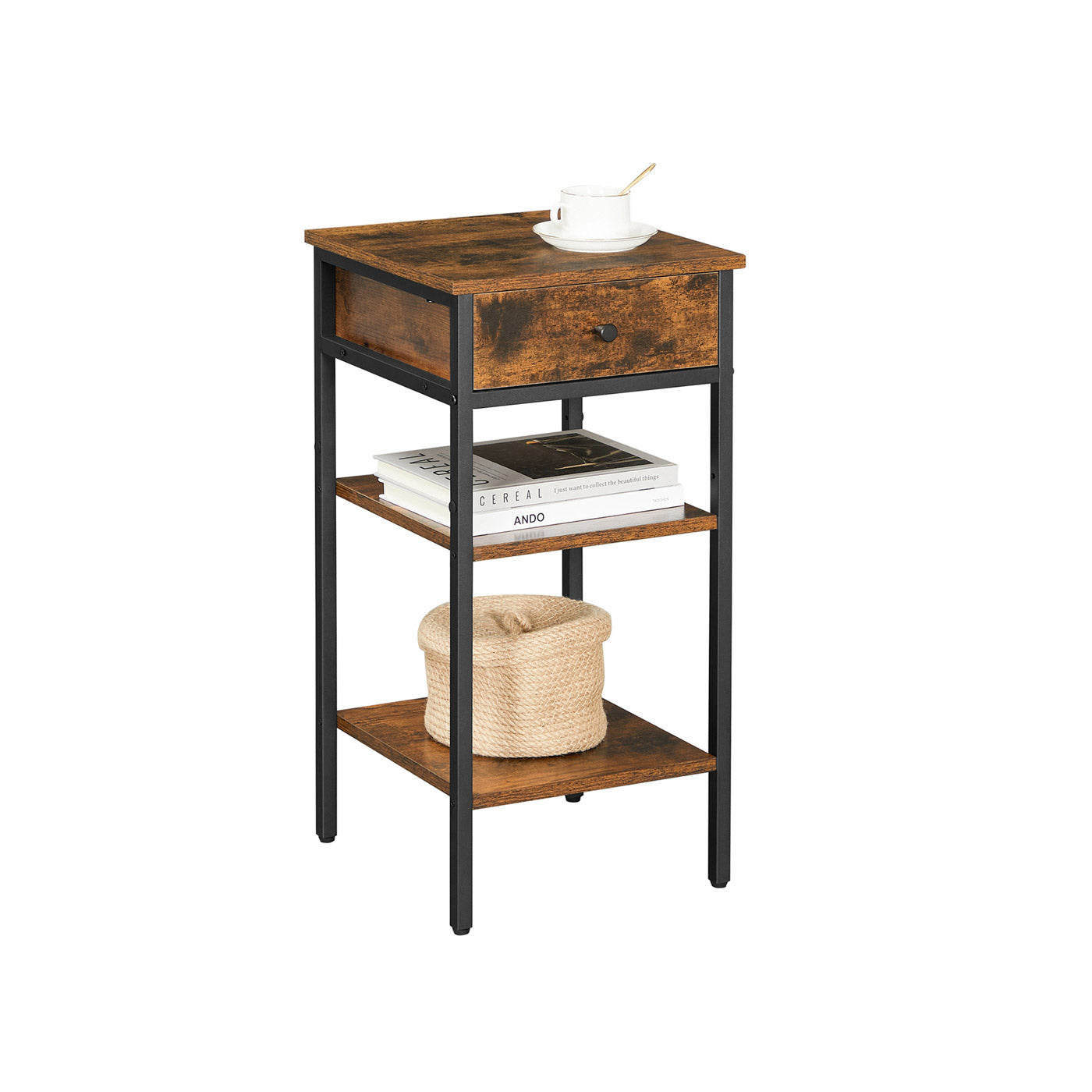 End Table - Wood - Rustic Brown and Black