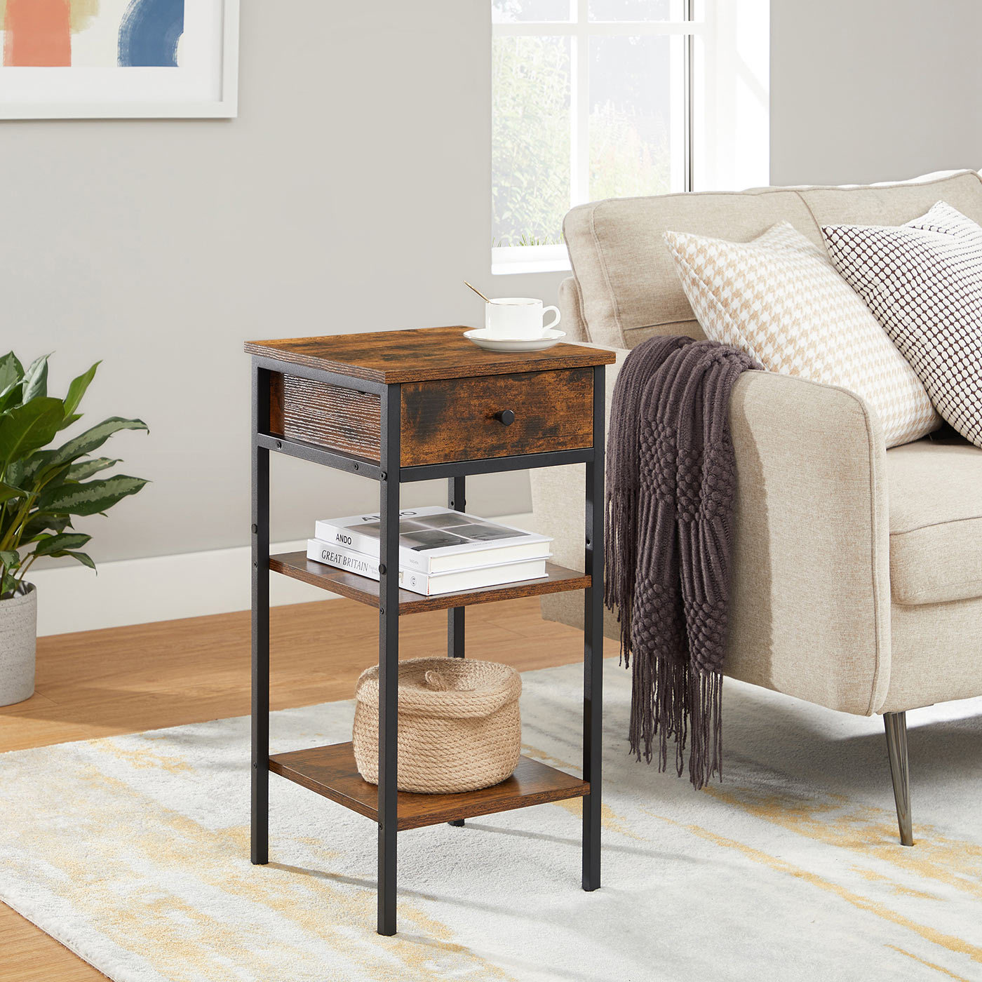End Table - Wood - Rustic Brown and Black