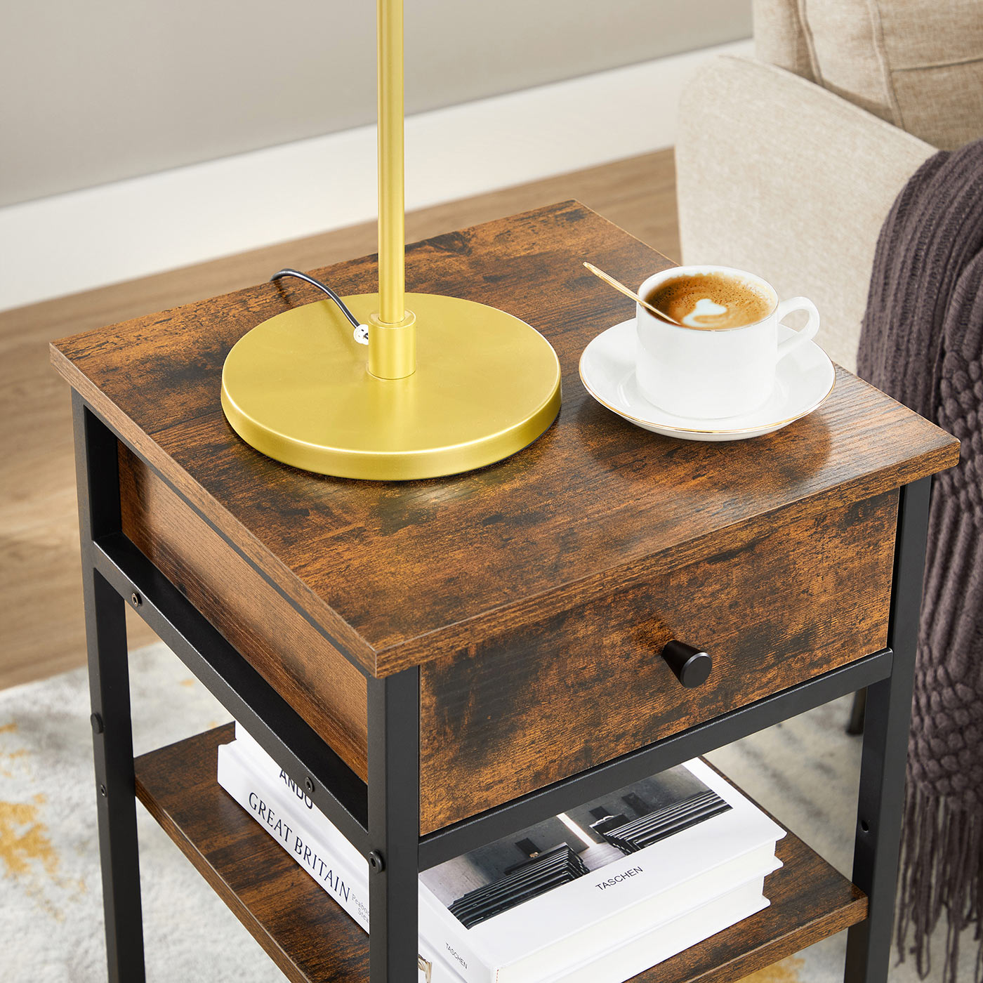 End Table - Wood - Rustic Brown and Black