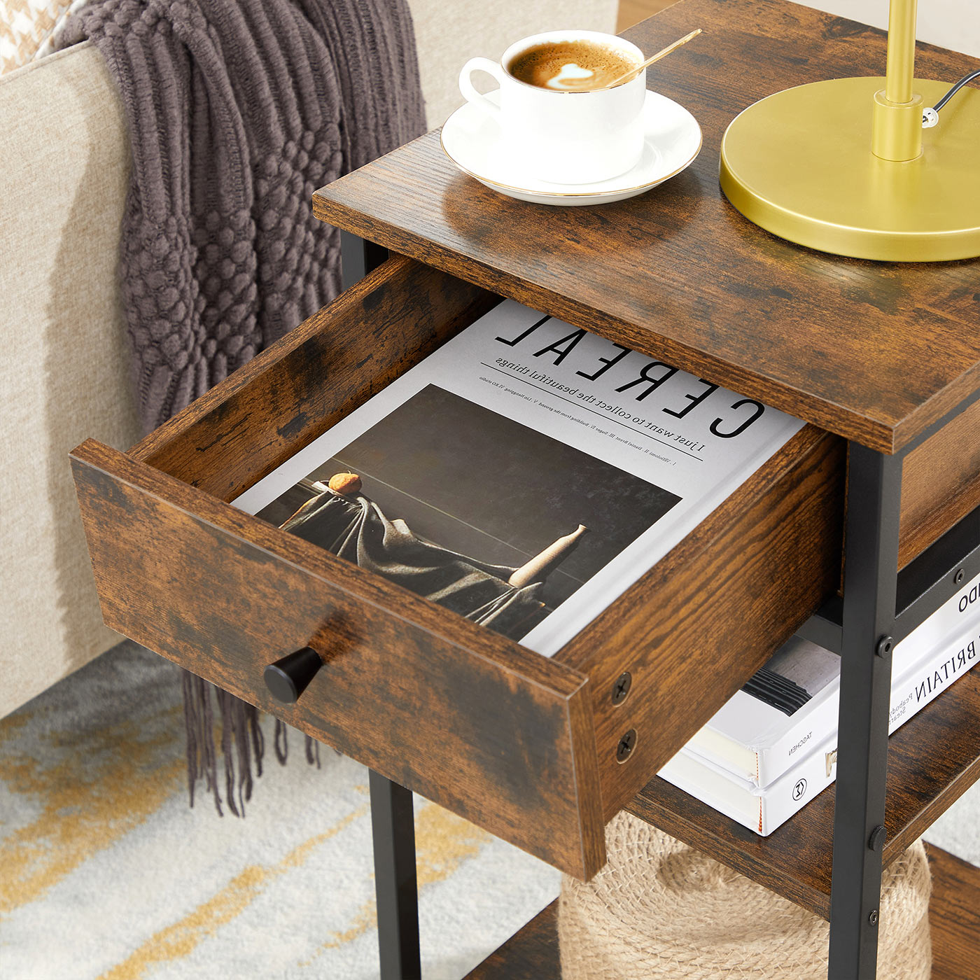 End Table - Wood - Rustic Brown and Black