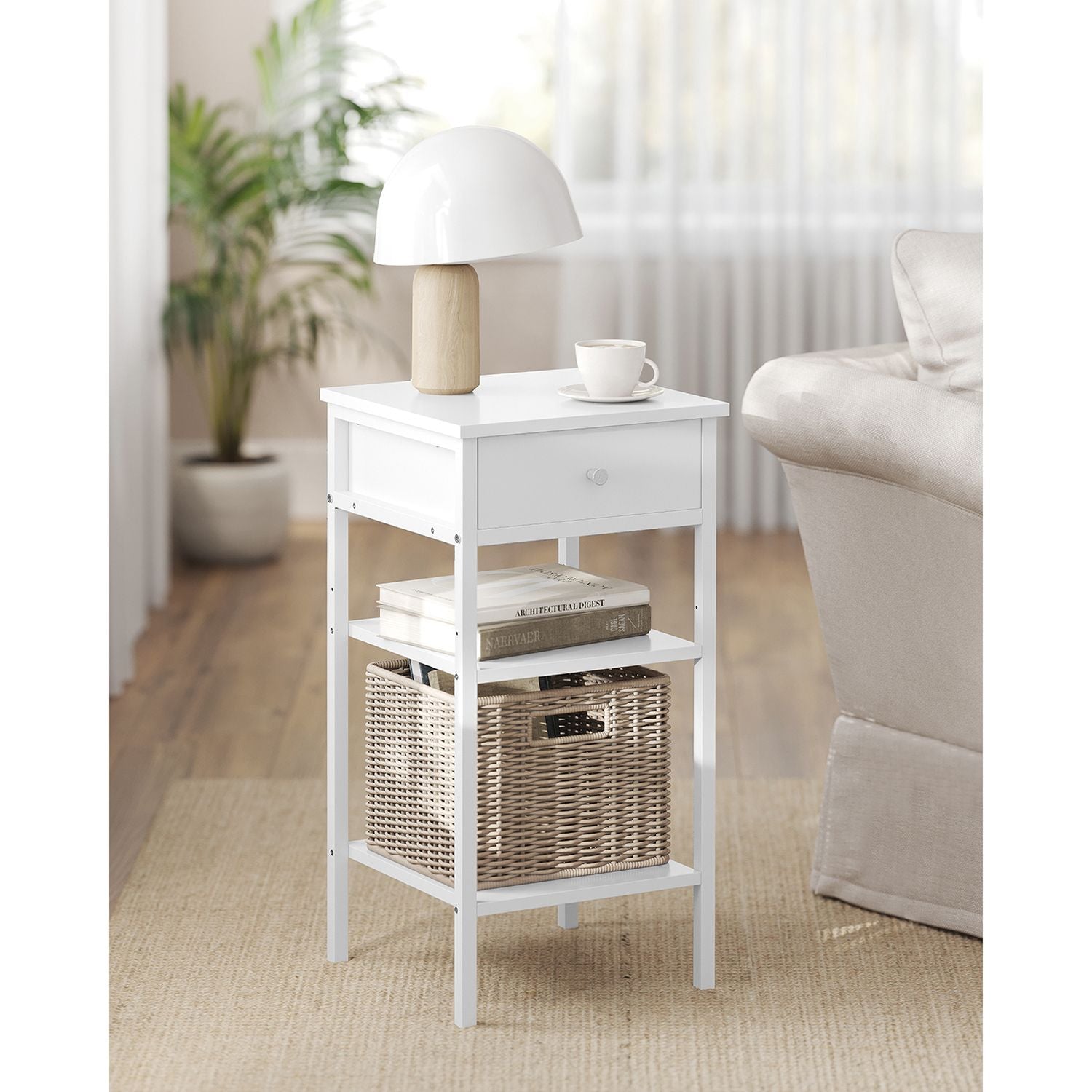 Tall Bedside Table - Wood - Rustic Brown and Black - Drawer and 2 Storage Shelves