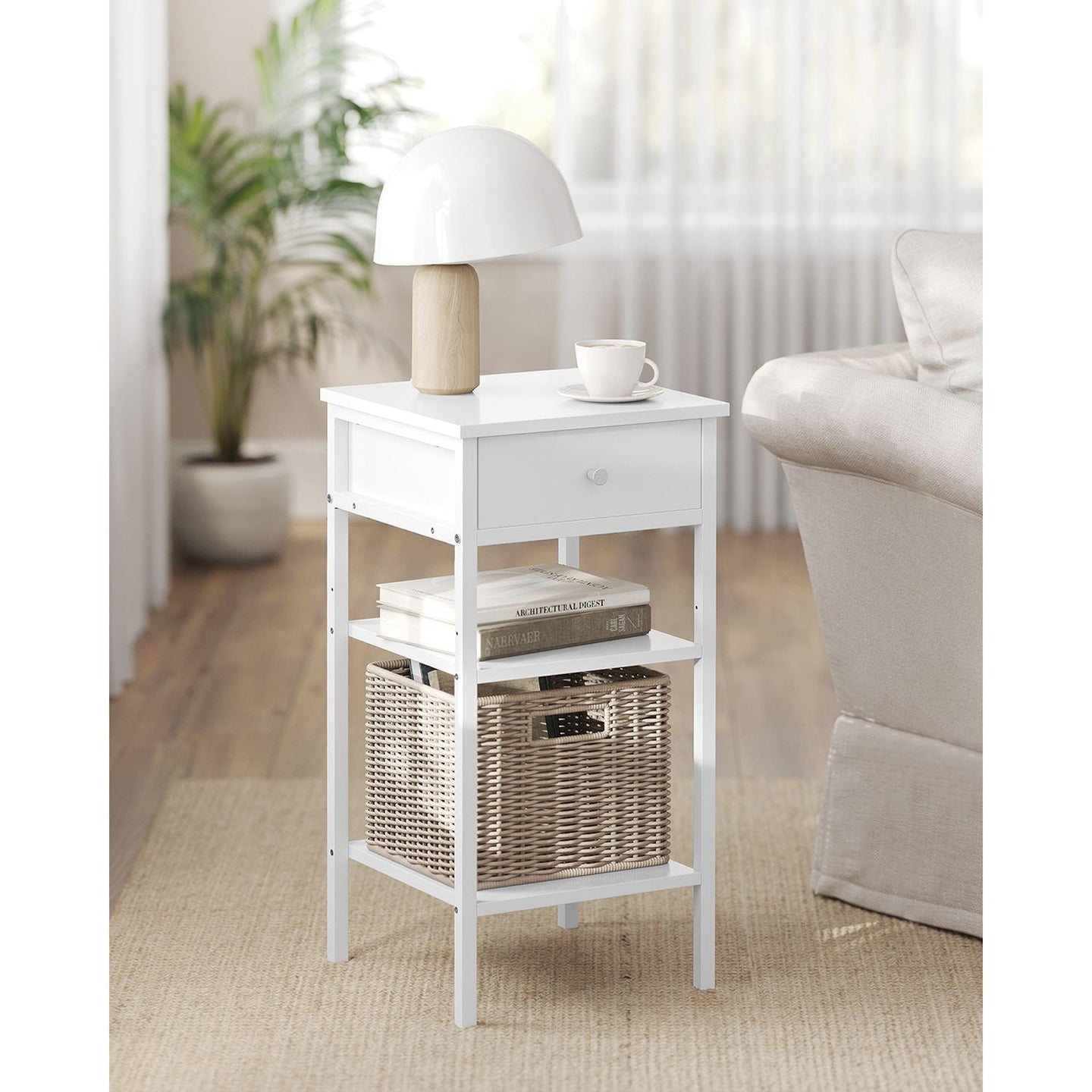 Tall Bedside Table - Wood - Rustic Brown and Black - Drawer and 2 Storage Shelves