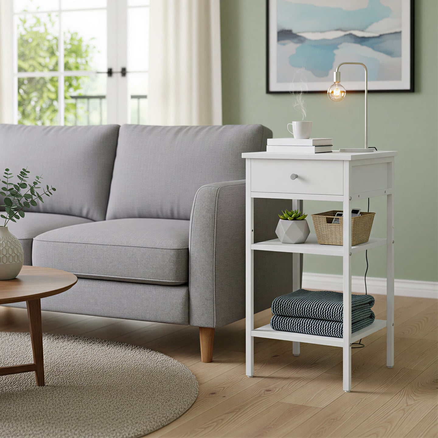 Nightstand - Wood - Rustic Brown and Black - Space-Saving with Drawer and 2 Storage Shelves