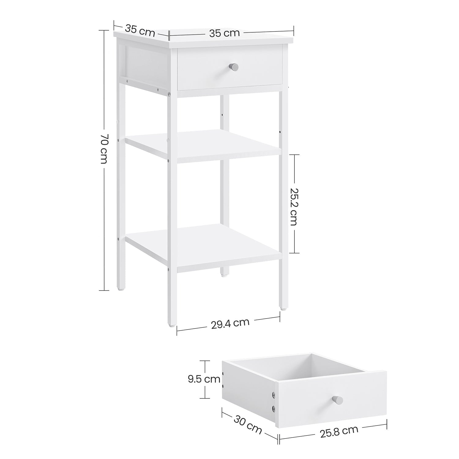 Tall Bedside Table - Wood - Rustic Brown and Black - Drawer and 2 Storage Shelves