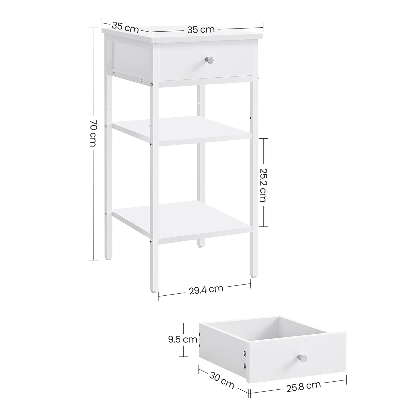 Tall Bedside Table - Wood - Rustic Brown and Black - Drawer and 2 Storage Shelves