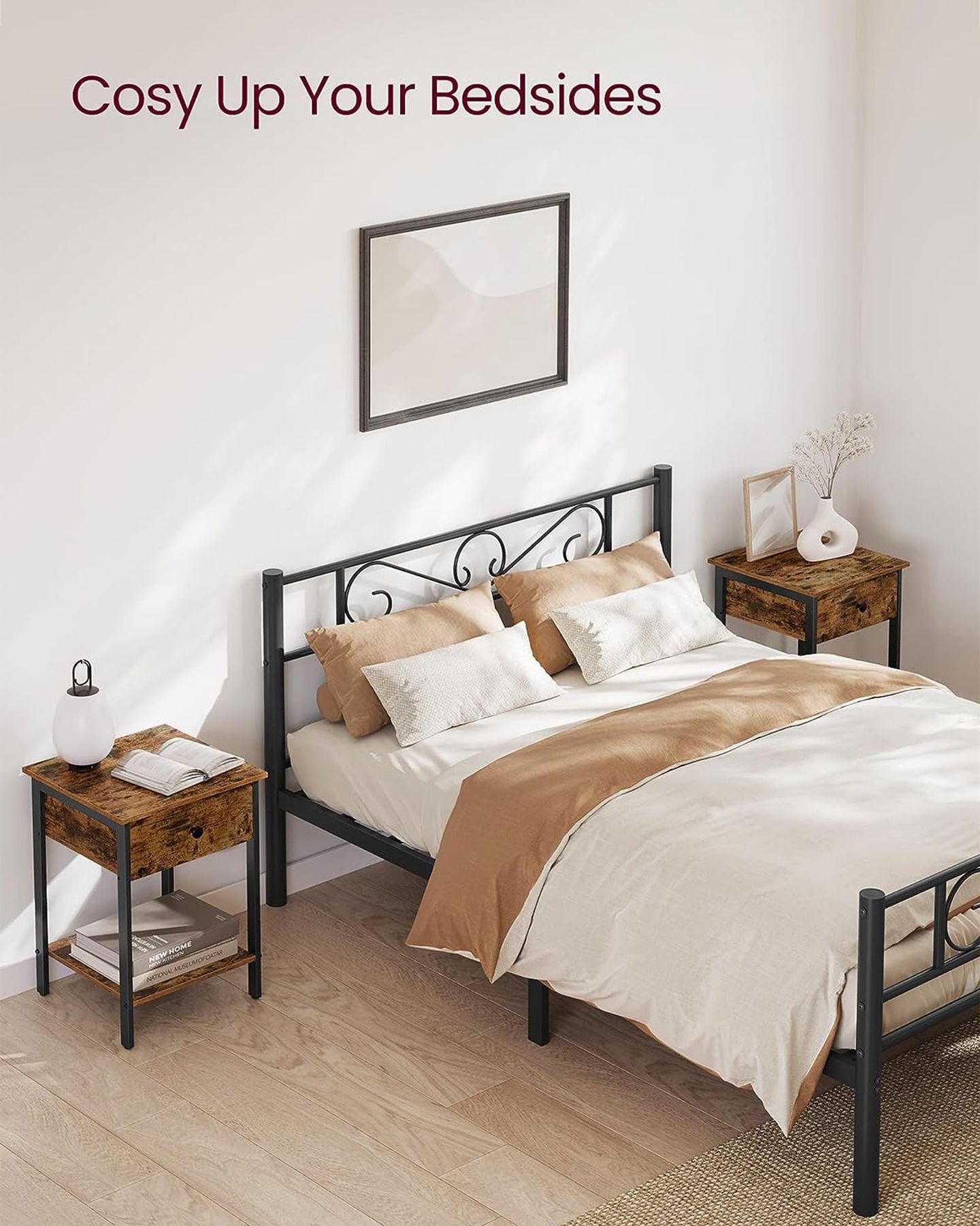 Nightstand - Metal - Rustic Brown