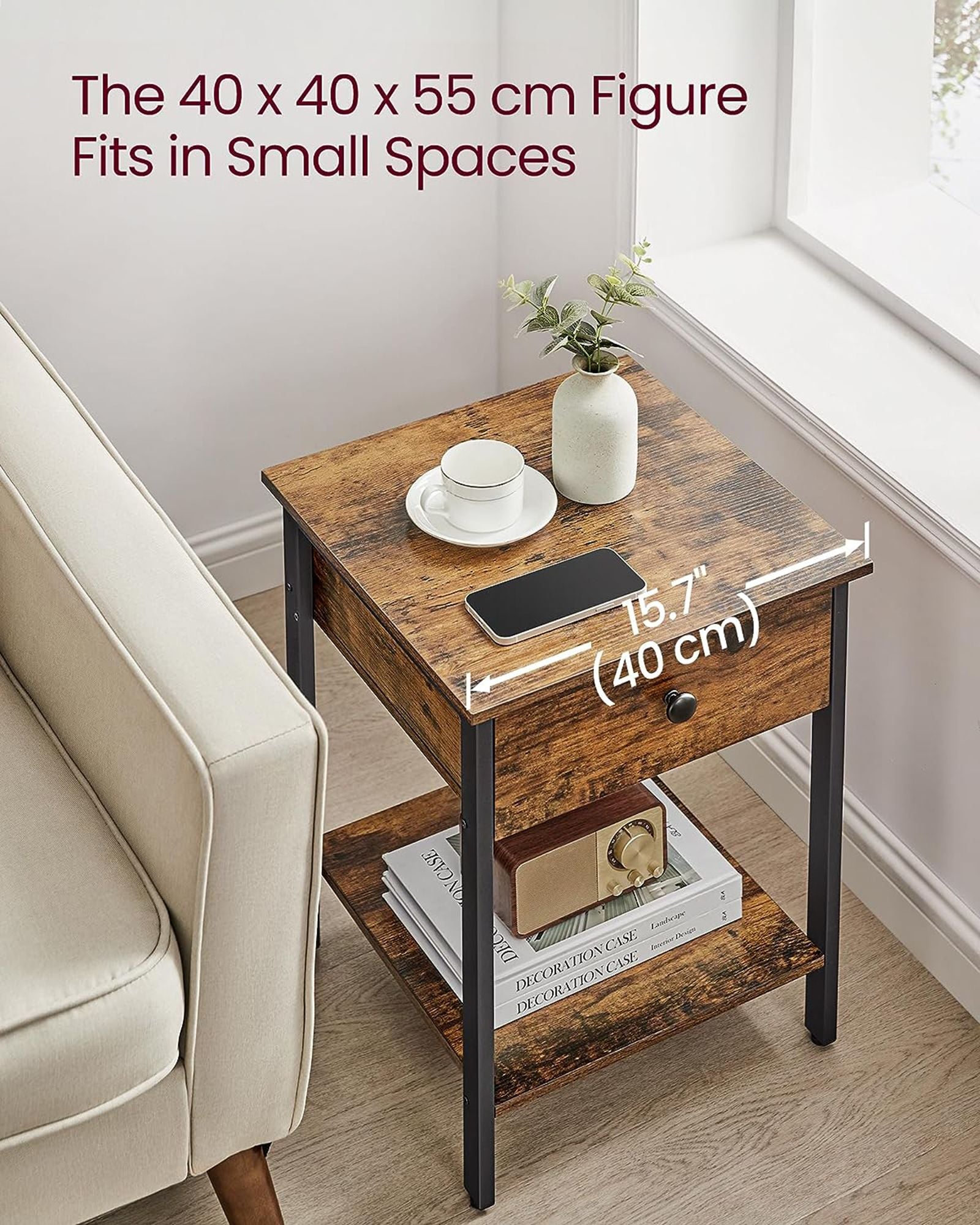 Nightstand - Metal - Rustic Brown