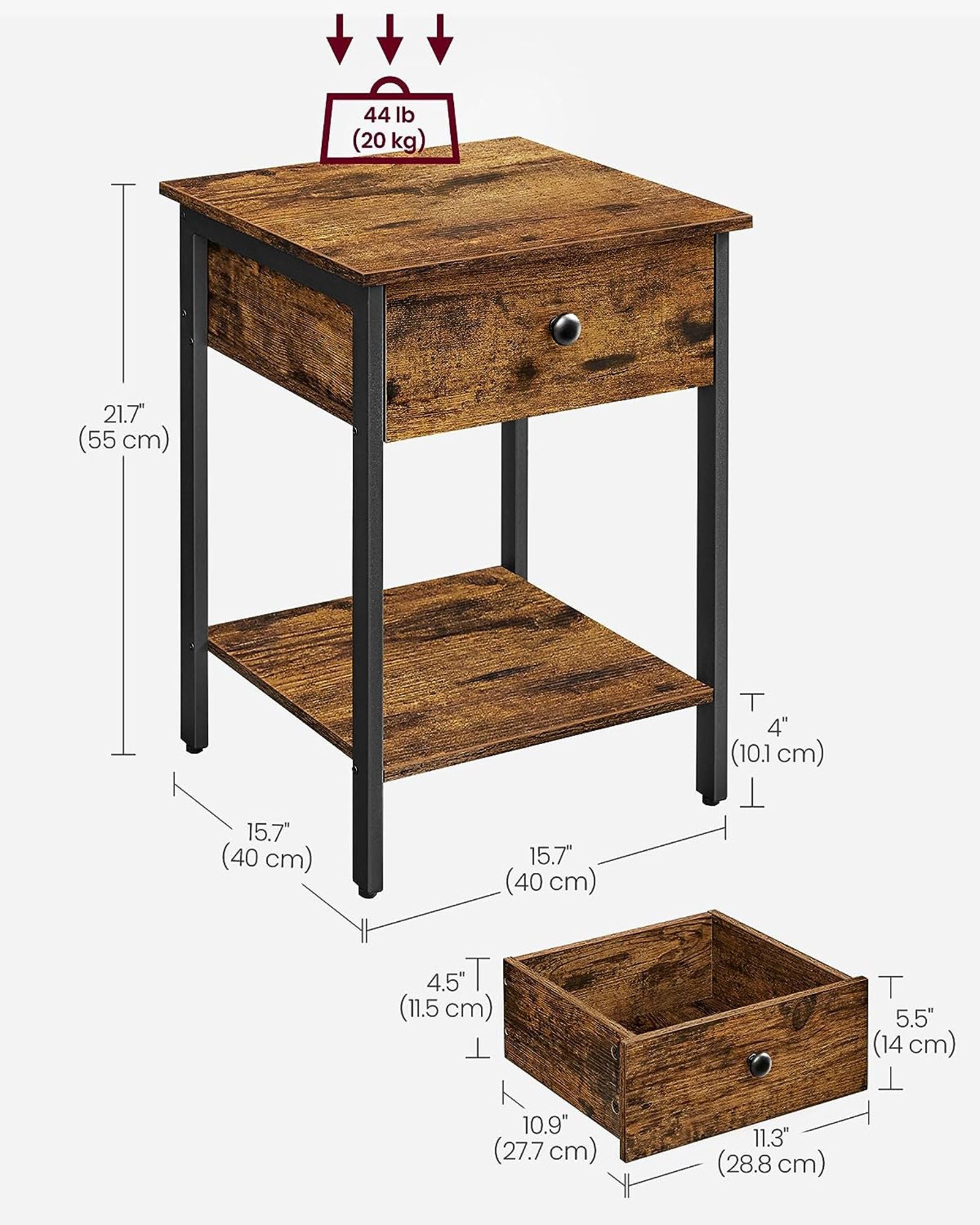 Nightstand - Metal - Rustic Brown