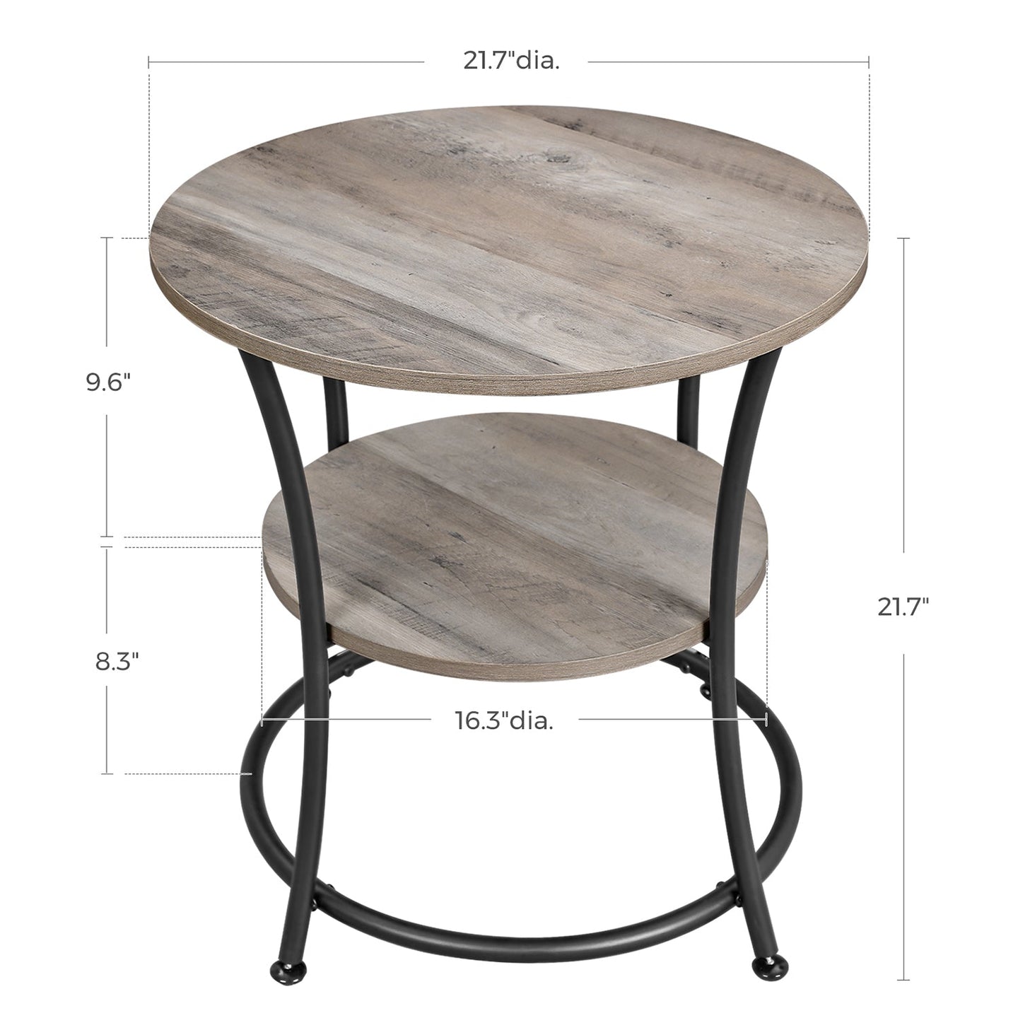 Round End Table - Metal - Rustic Brown - 2 Shelves