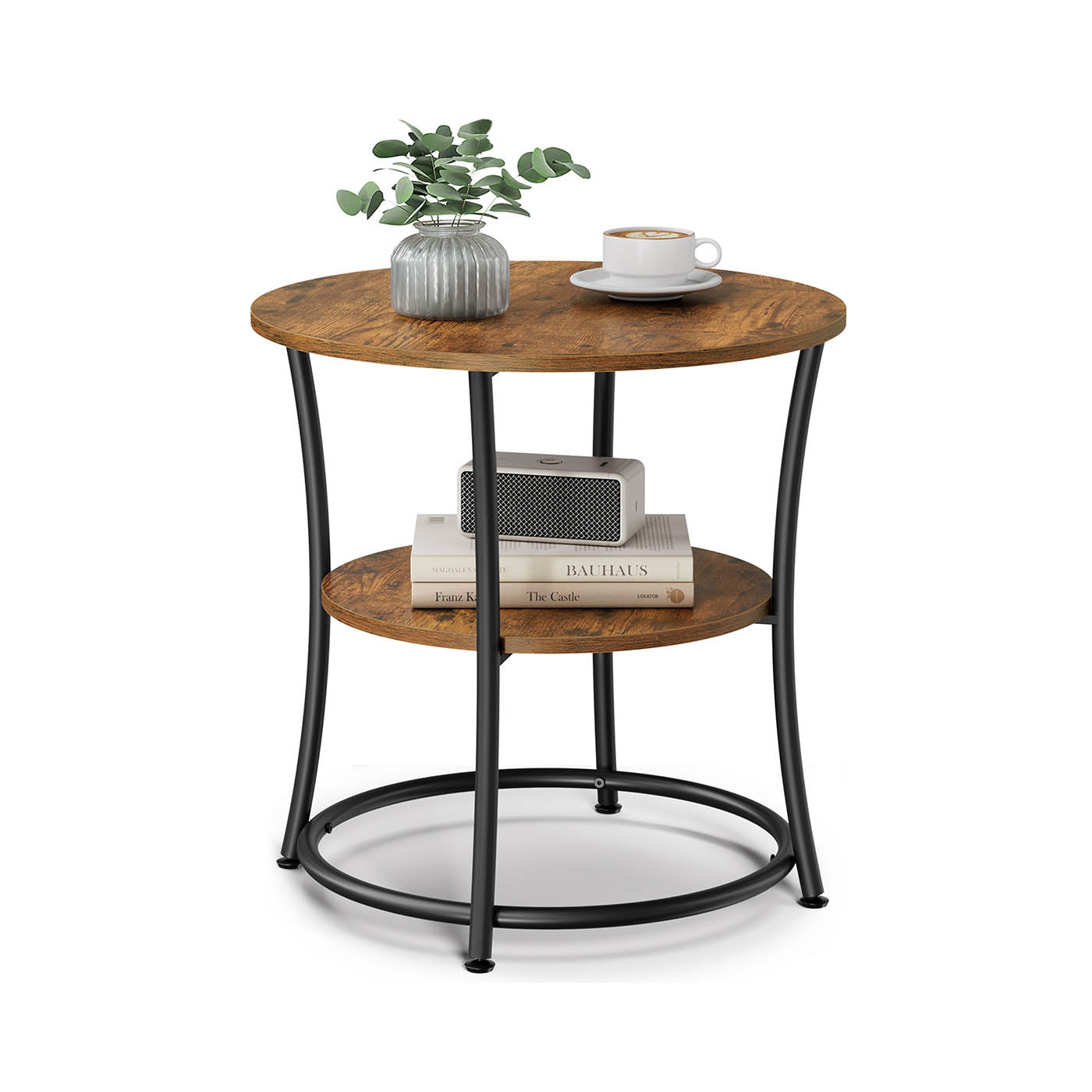 Side Table - Metal - Rustic Brown - 2 Shelves
