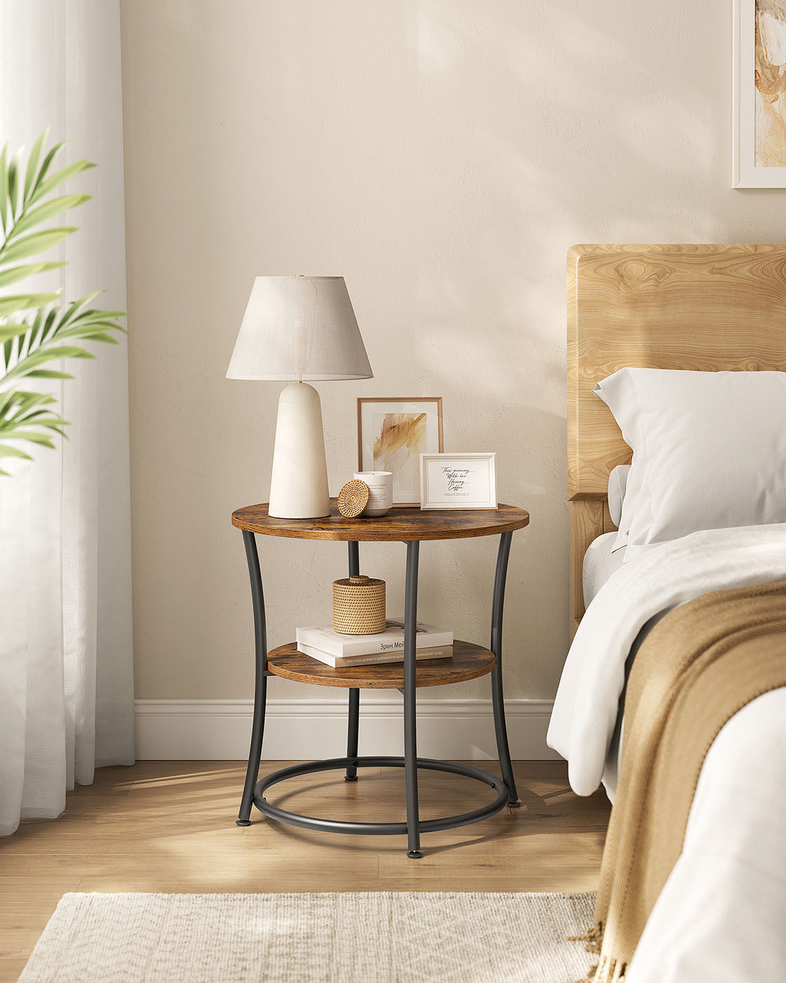 Side Table - Metal - Rustic Brown - 2 Shelves