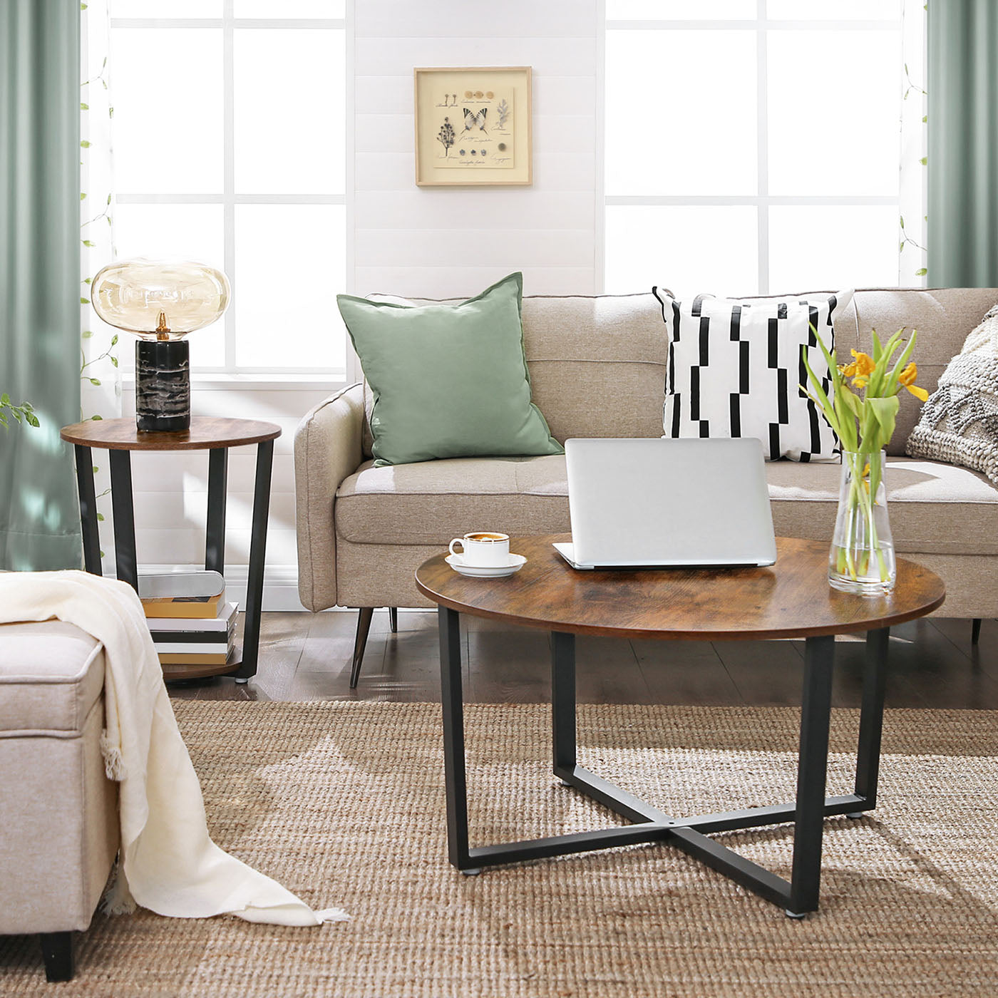 Round Sofa Table - Iron - Rustic Brown
