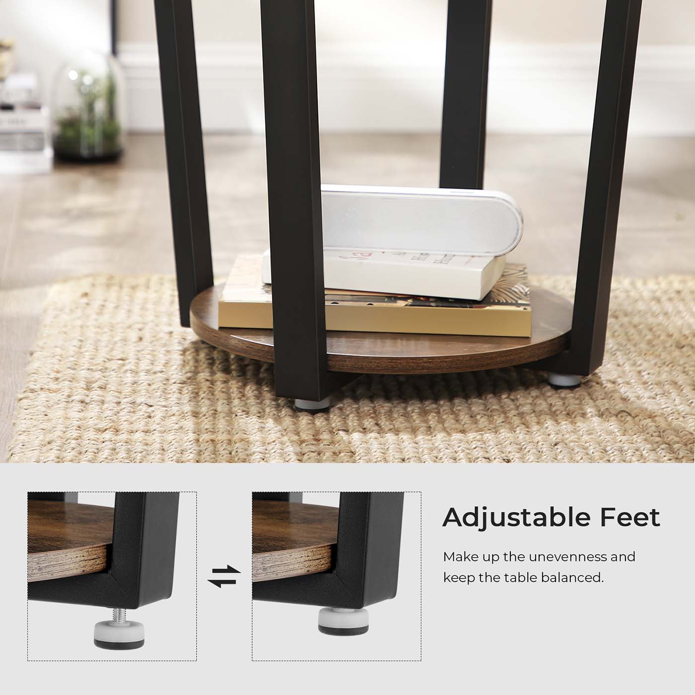 Round Sofa Table - Iron - Rustic Brown