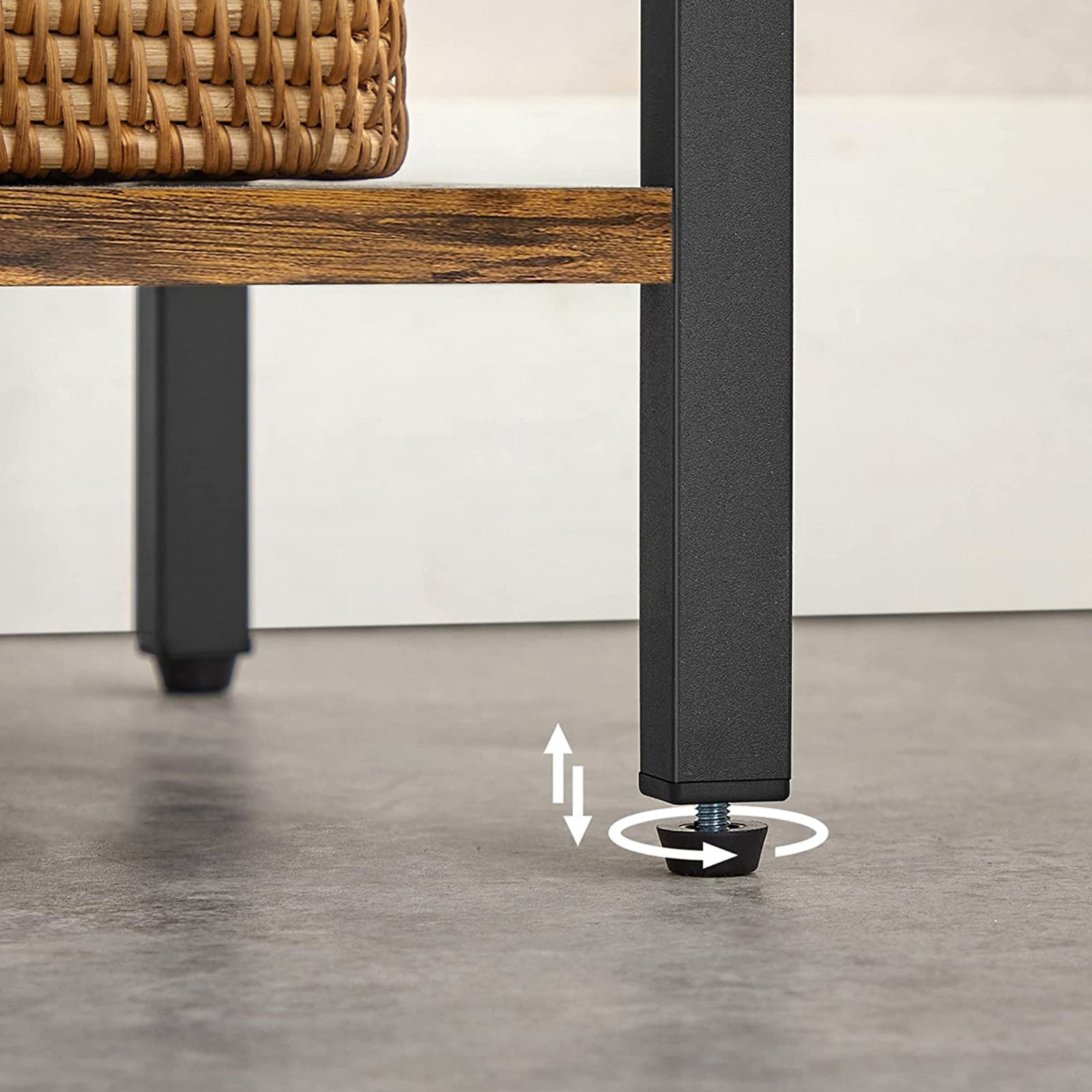 Side Table - Engineered Wood - Rustic Brown and Black - Space-Saving with Open Compartment and 2 Shelves