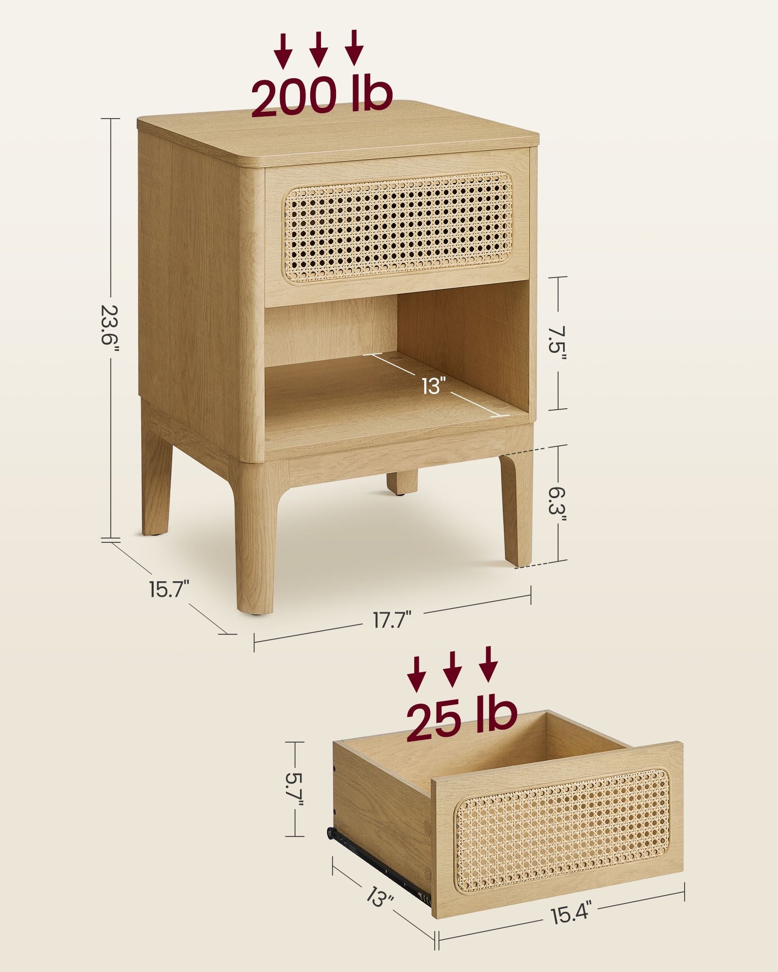 Rattan Bedside Table - Natural - Sturdy Design for Everyday Use