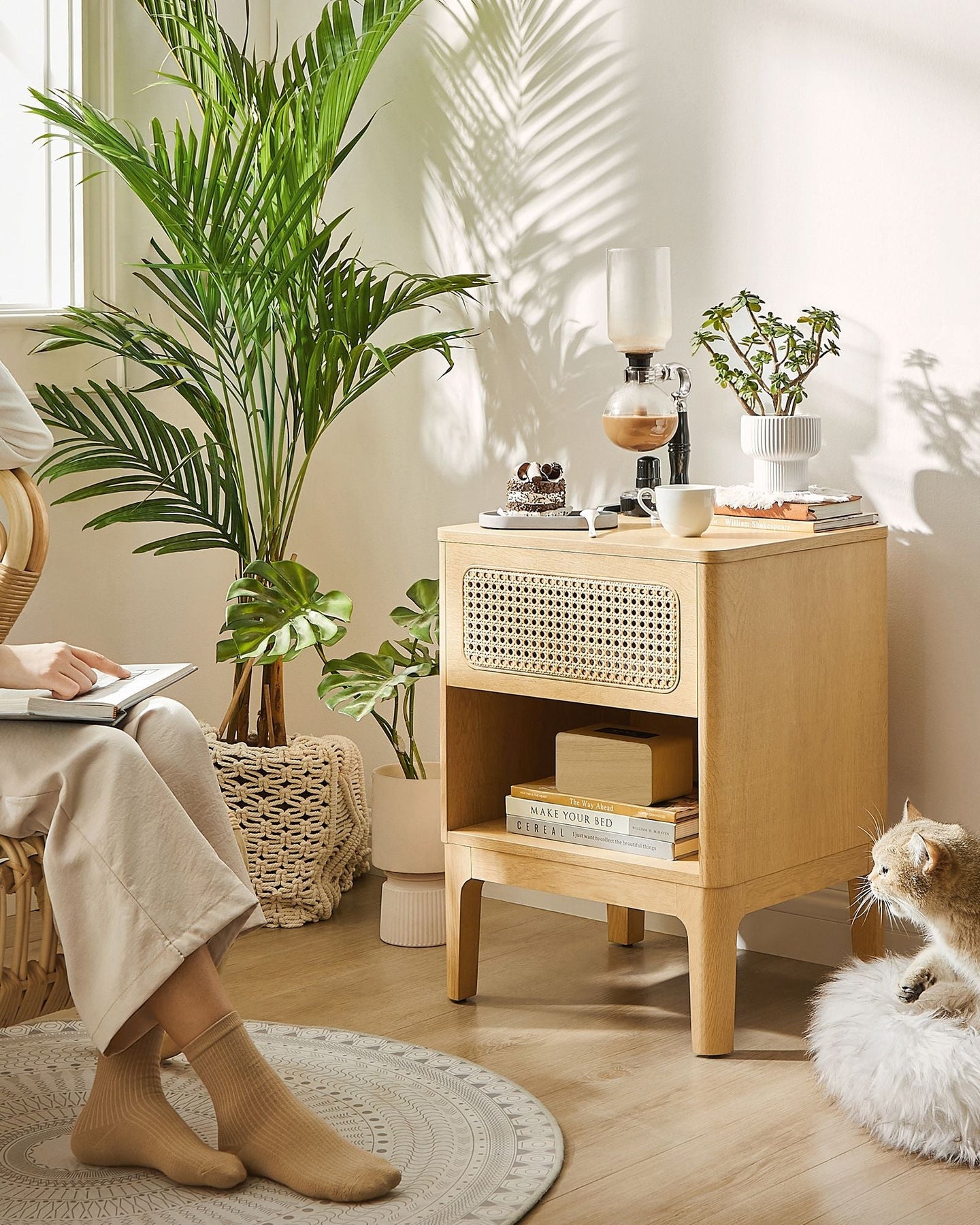 Rattan Bedside Table - Natural - Sturdy Design for Everyday Use