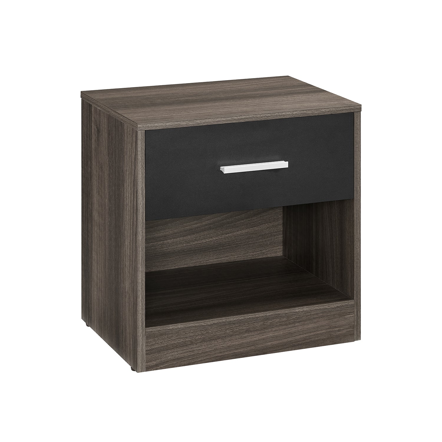Bedside Table - Particle Board - Brown and Black - Drawer and Open Compartment