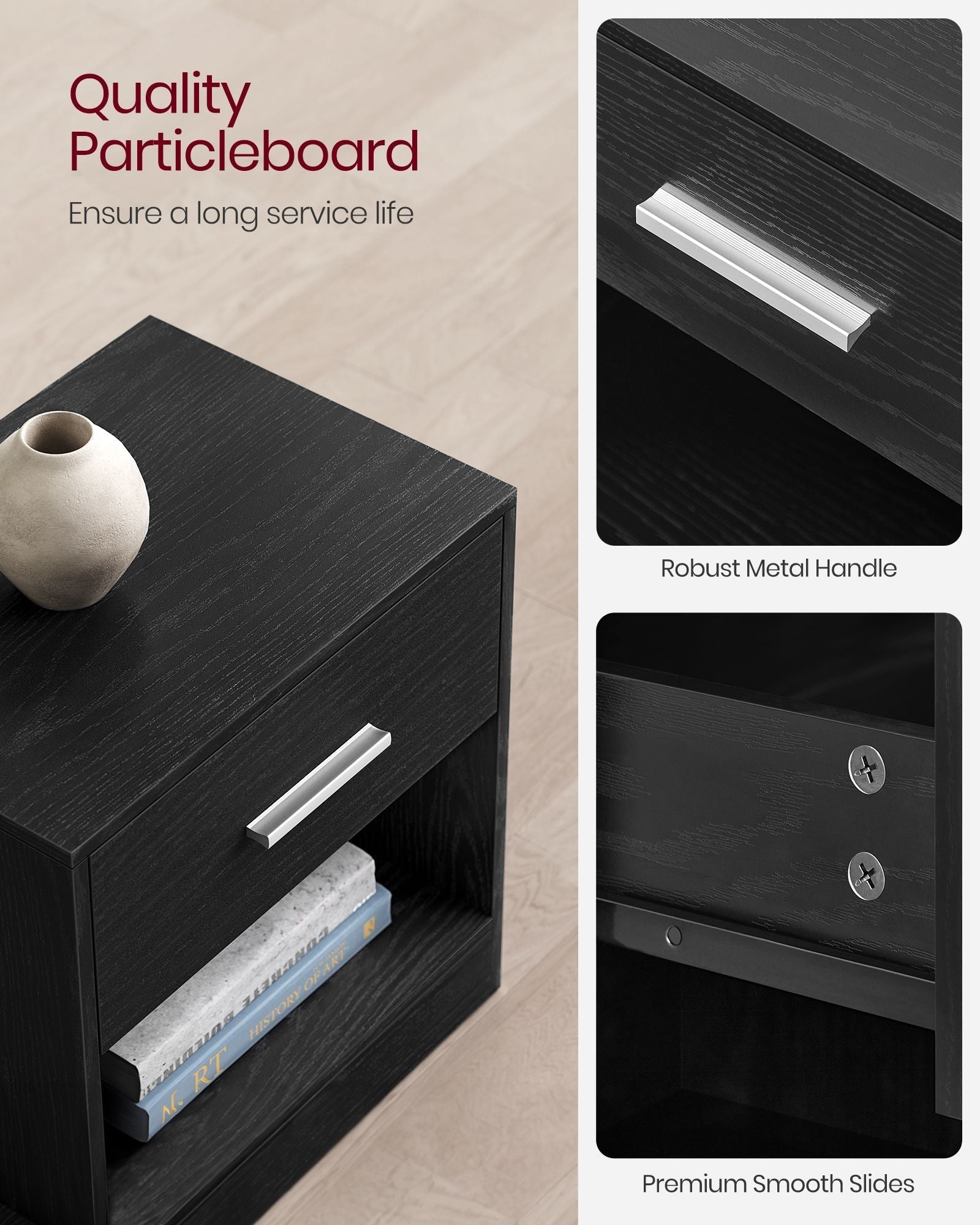 Side Table - Wood - Natural Finish - Drawer and Open Compartment