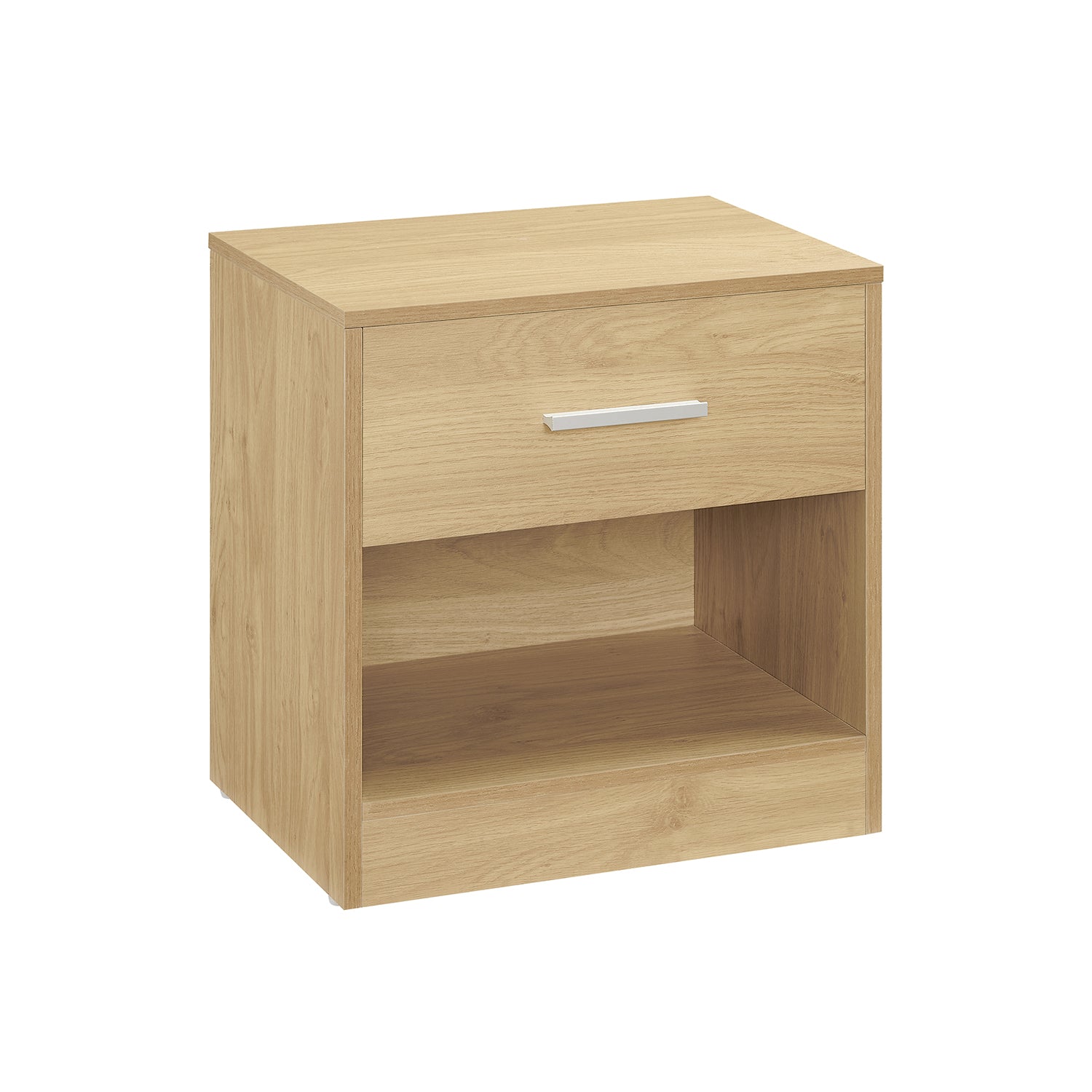 Bedside Table - Wood - Natural Finish - Drawer and Open Compartment