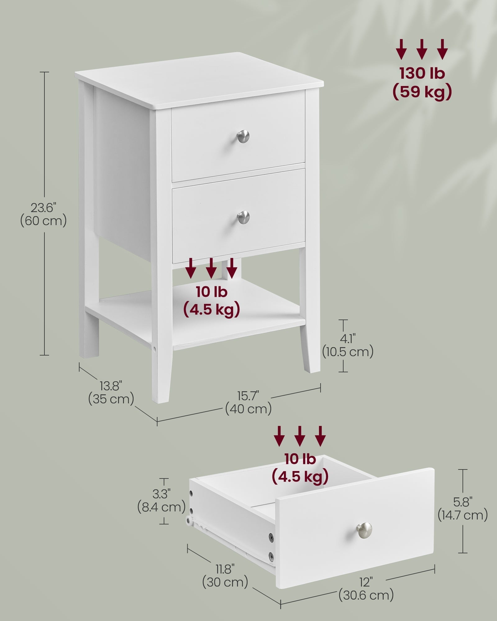 Bamboo Bedside Table - Bamboo - Cloud White - 2 Drawers and Open Shelf