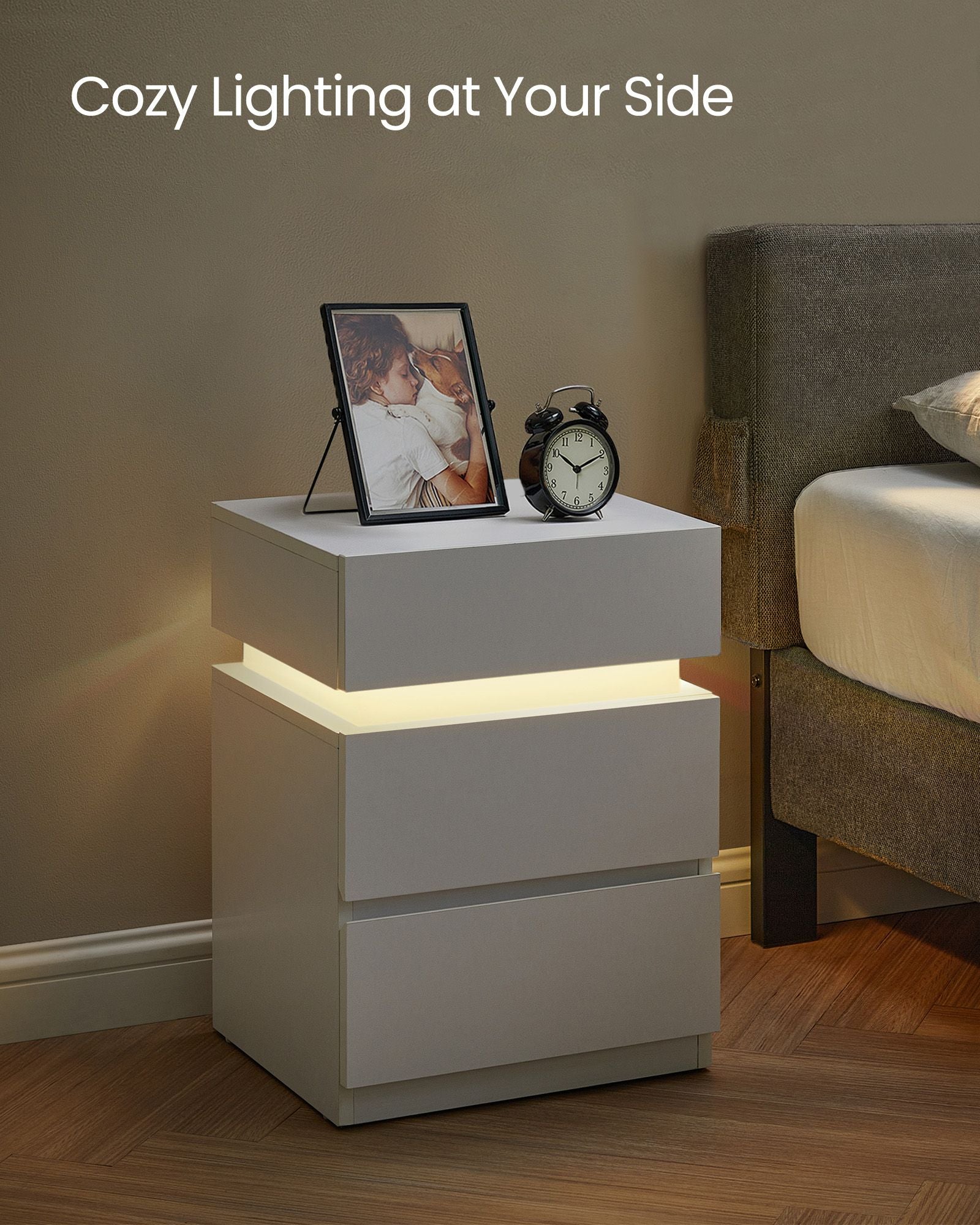 Bedside Table - Wood - Cloud White