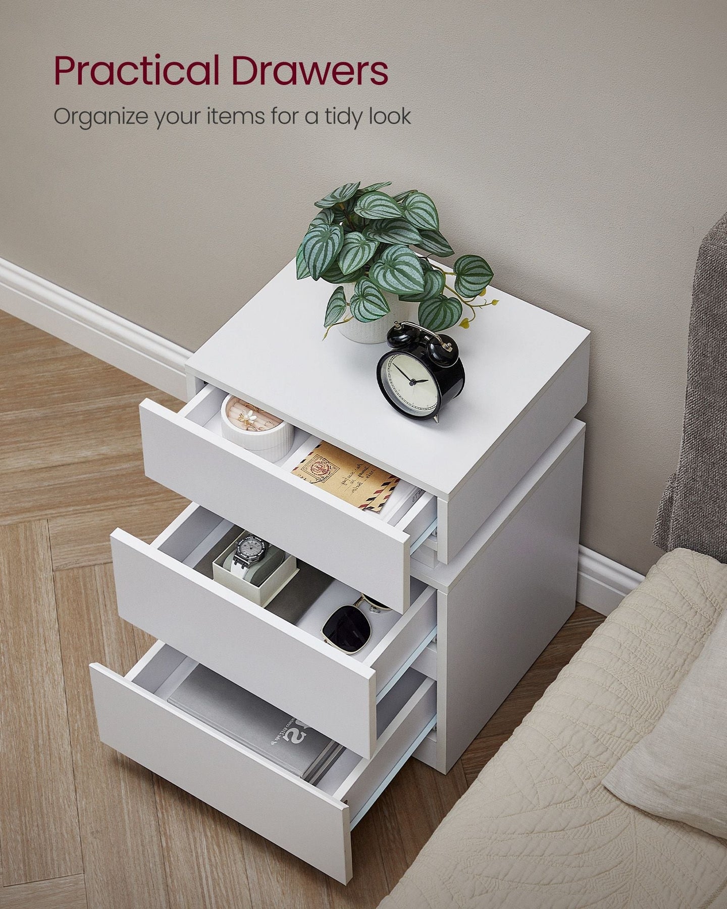Bedside Table - Wood - Cloud White