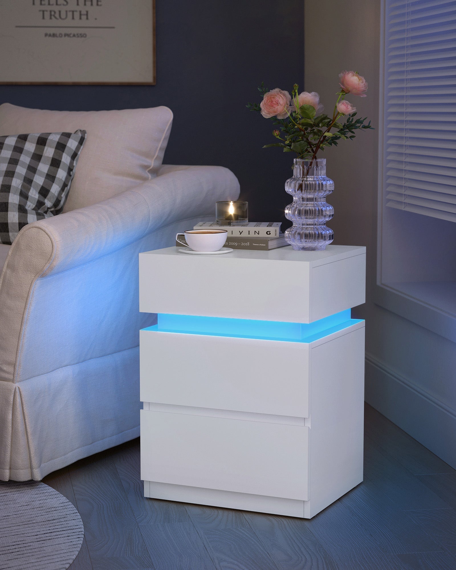 Bedside Table - Wood - Cloud White