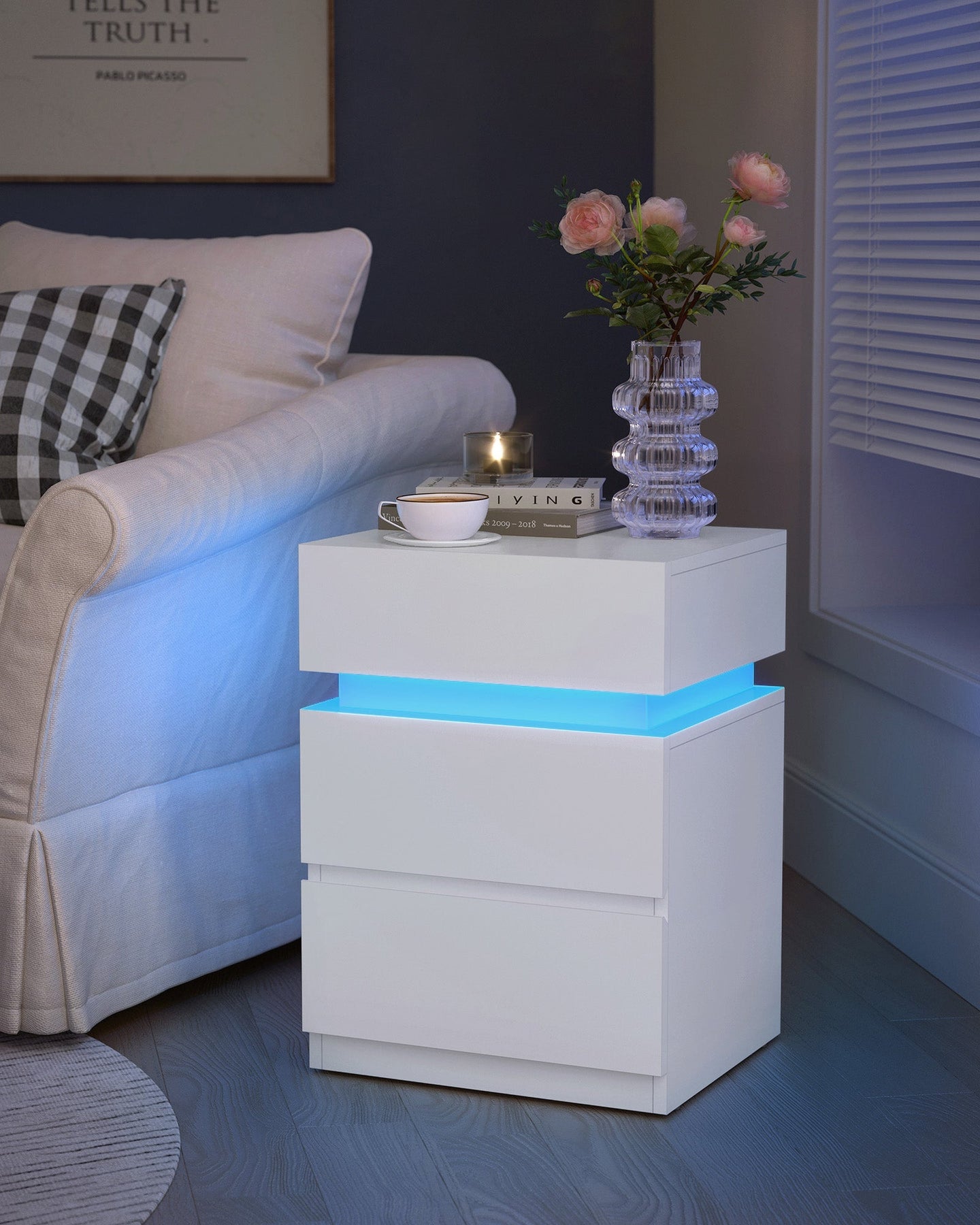 Bedside Table - Wood - Cloud White