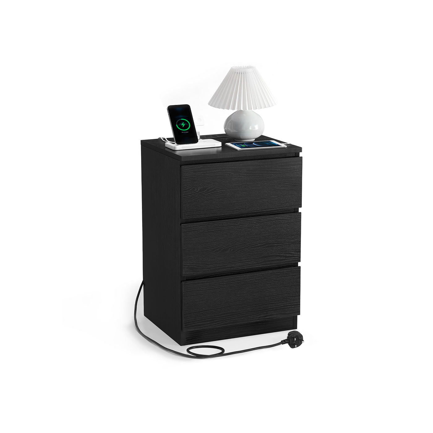 Nightstand - Wood - Cloud White - Features Charging Station and Drawers