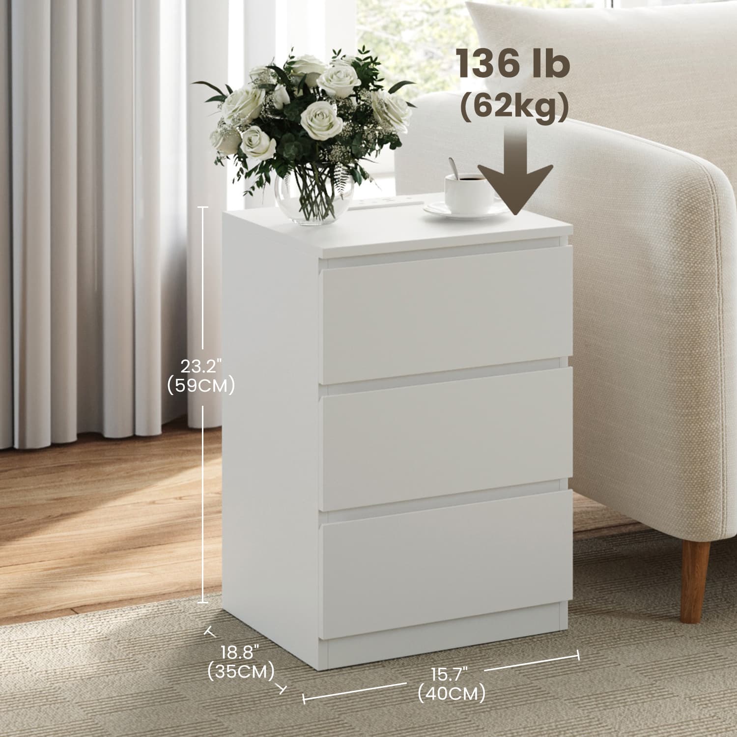 Side End Table - Wood - Cloud White